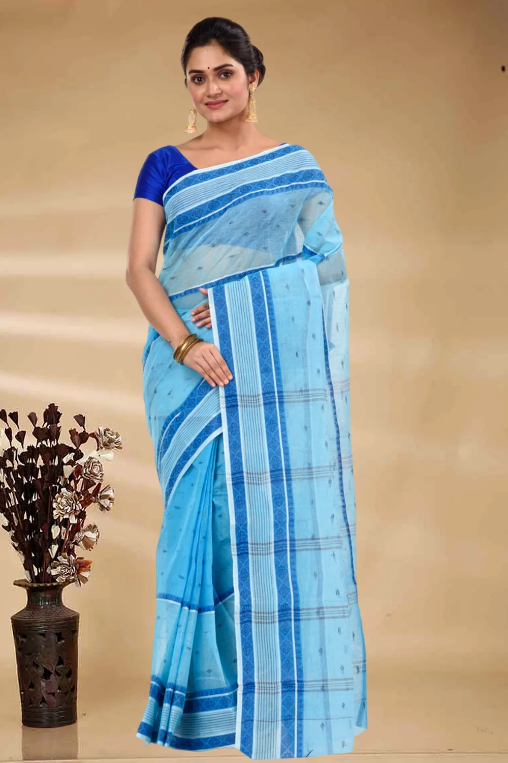 Blue Pure Cotton Debdash Tant Saree (1850)