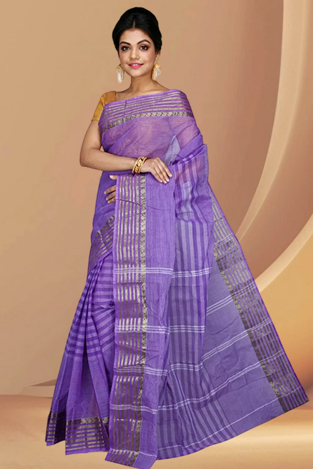 Purple Pure Cotton Zori Border Tant Saree (1873)