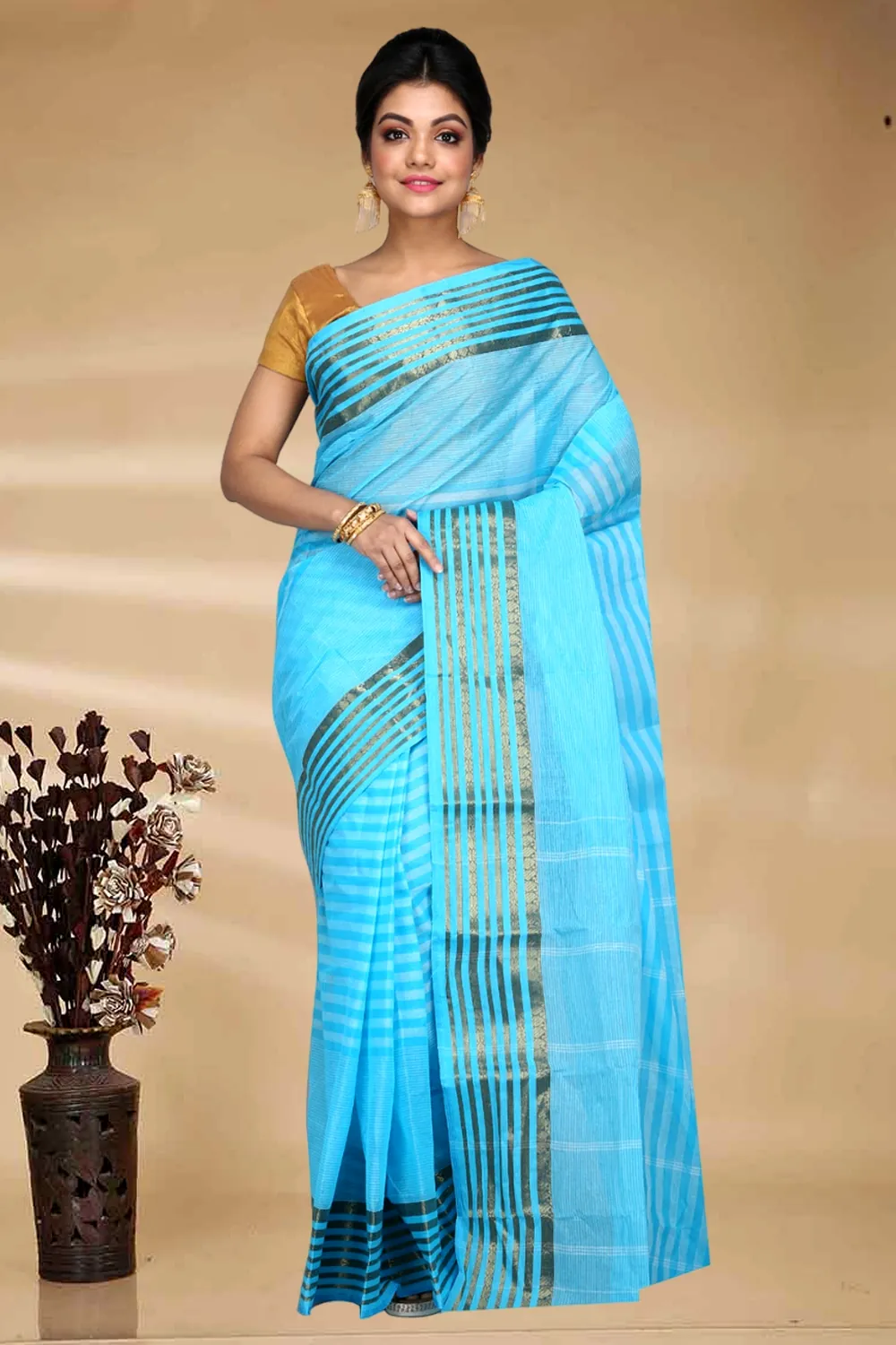 Blue Pure Cotton Zori Border Tant Saree (1874)