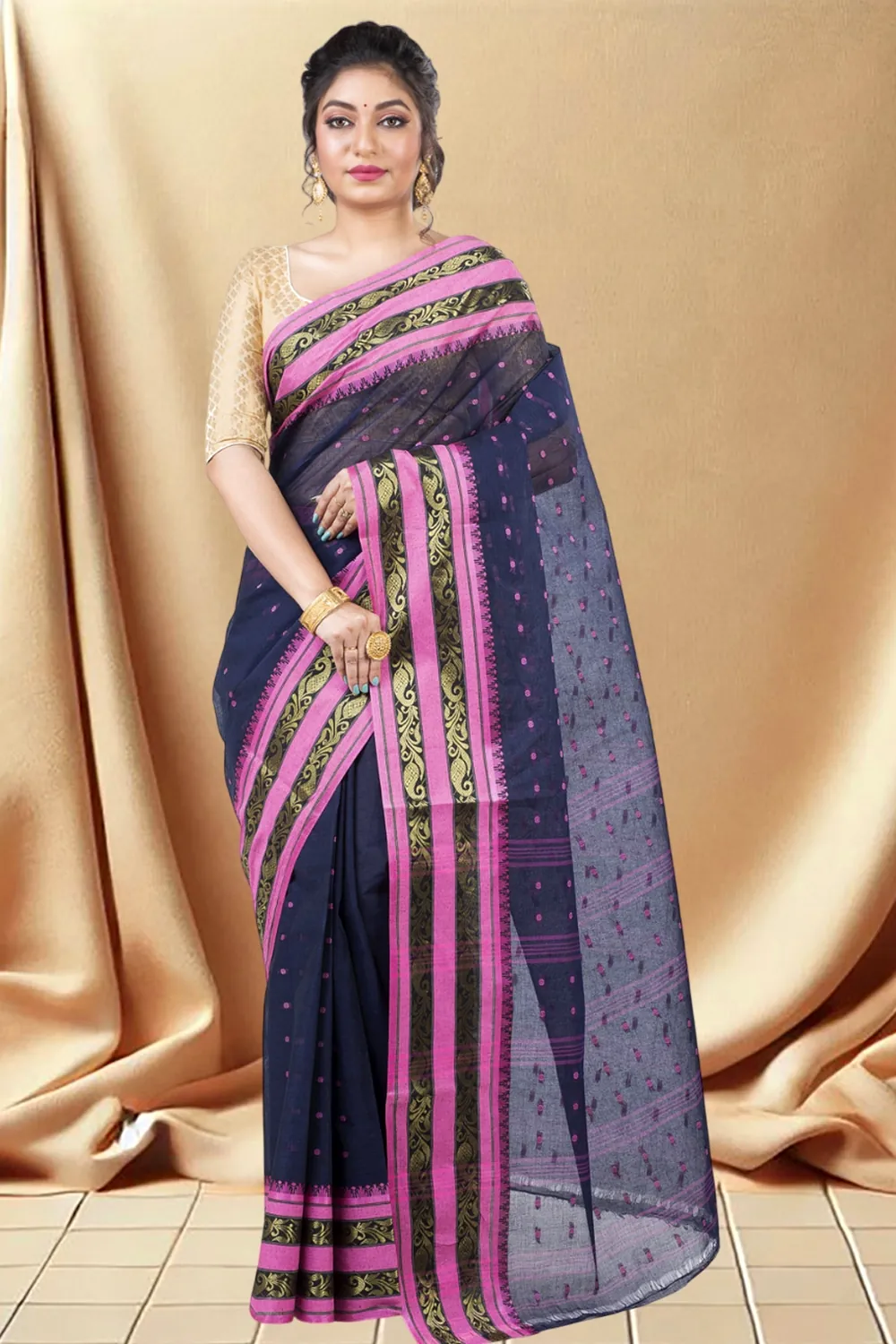 Beige Pure Cotton Alpona Tant Saree (191)