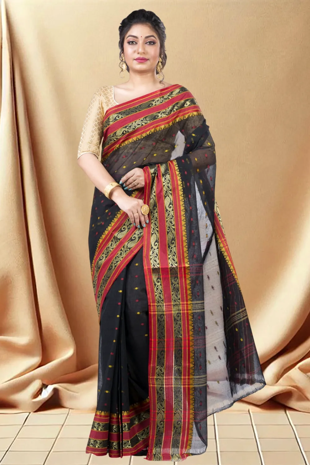 Beige Pure Cotton Alpona Tant Saree (192)