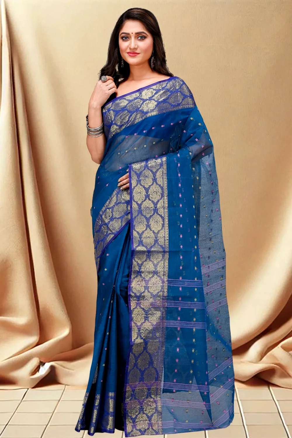 Night Blue Pure Cotton Asmani Tant Saree (195)