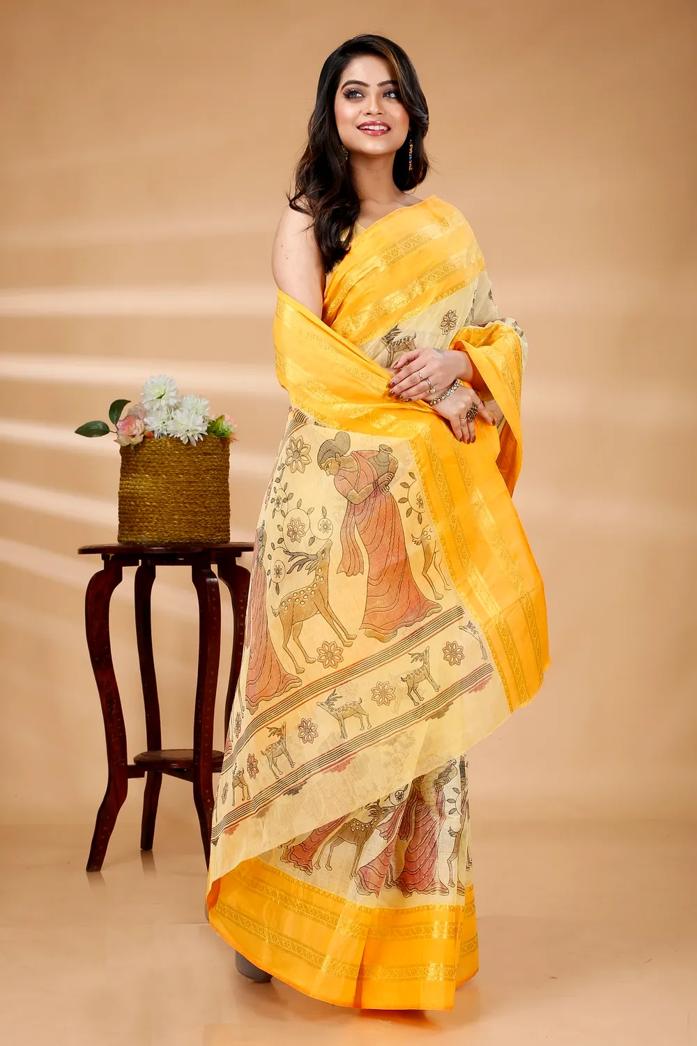 Yellow Pure Cotton Sakuntala Tant Saree Print (1956)