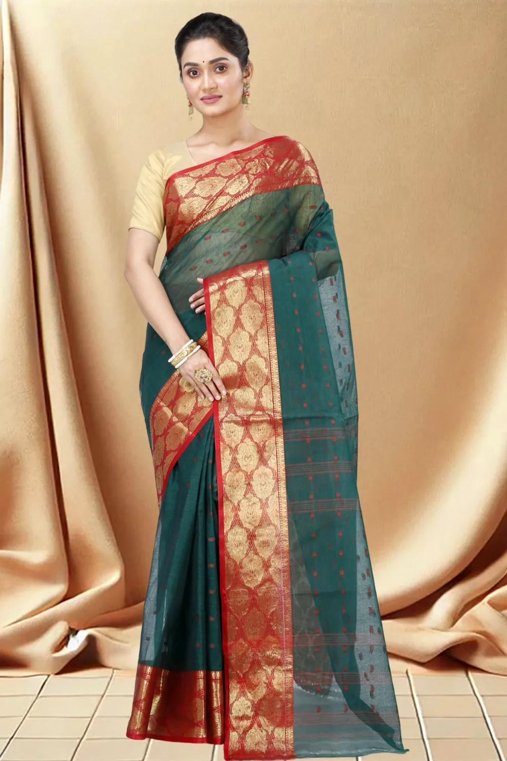 Dark Green Pure Cotton Asmani Tant Saree (196)