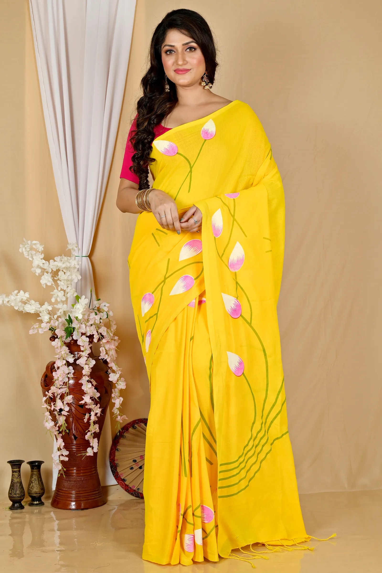 Yellow Pure Cotton Kamal Hand Painted Saree (1975)