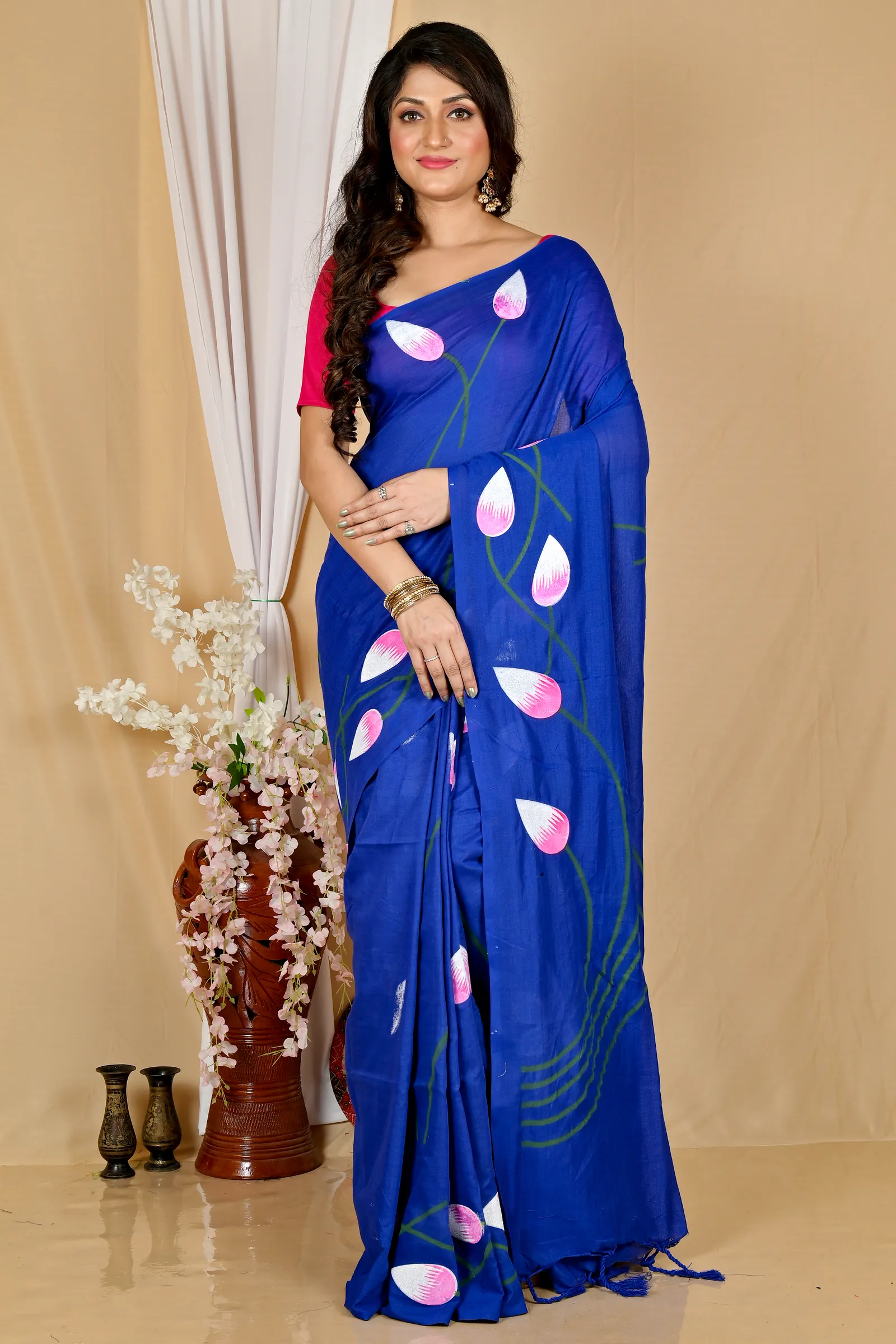 Naby Blue Pure Cotton Kamal Hand Painted Saree (1979)