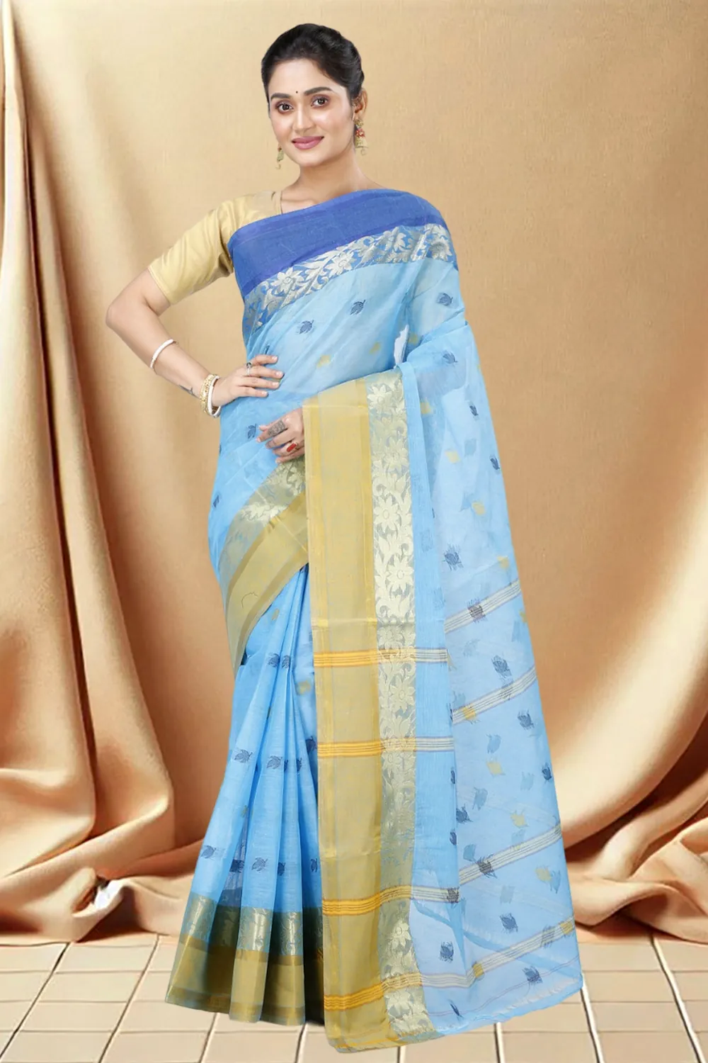 Sky Blue Pure Cotton Geena Tant Saree (198)
