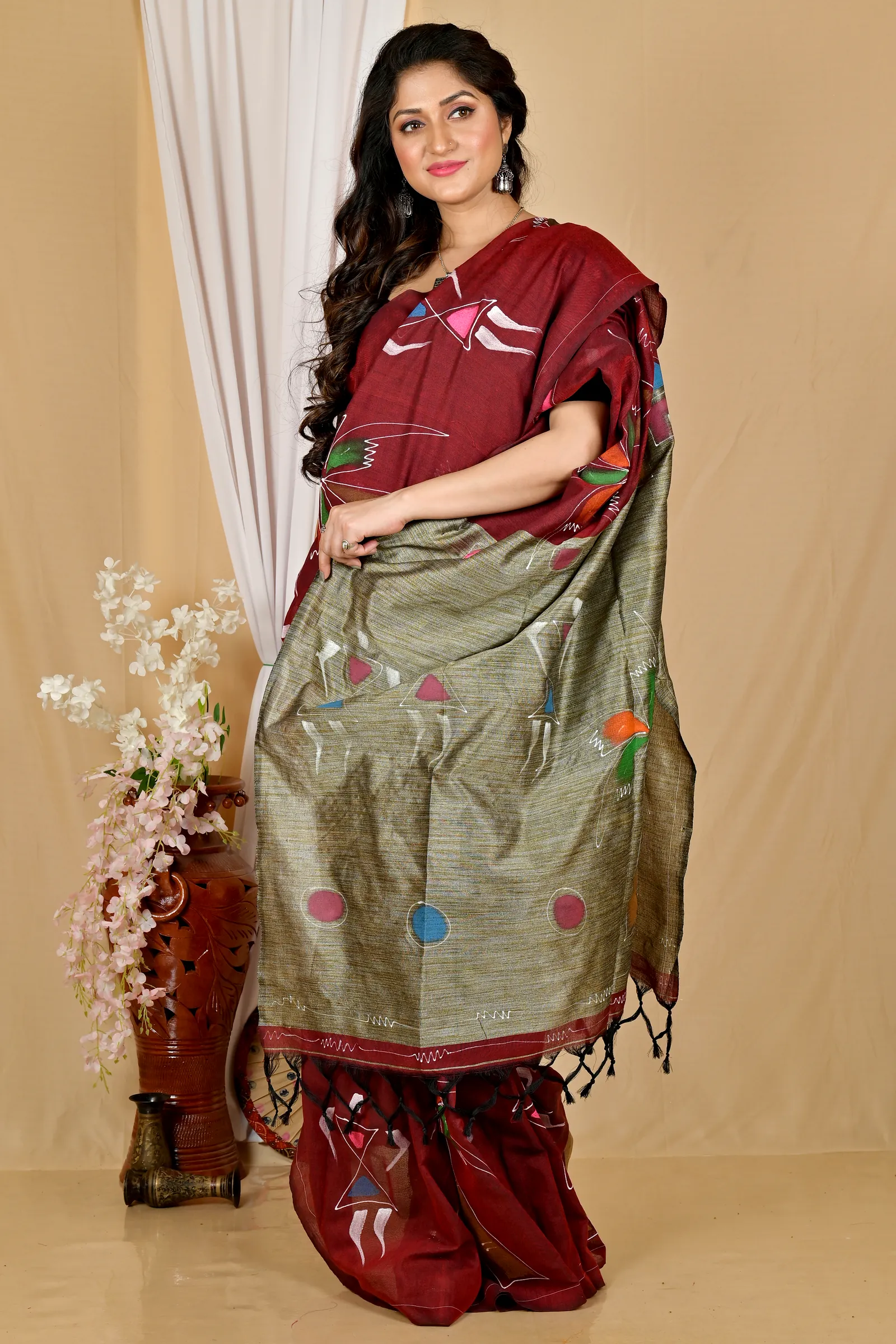 Marun Pure Cotton Keshaka Hand Painted Saree (1985)