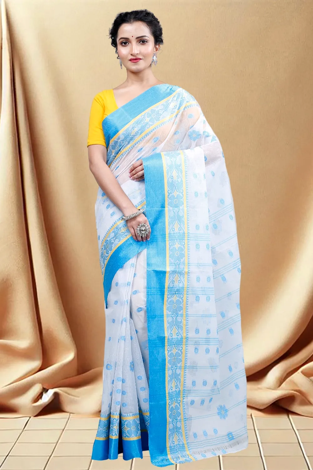 Sky Blue Pure Cotton BolLata_Tant Tant Saree (199)