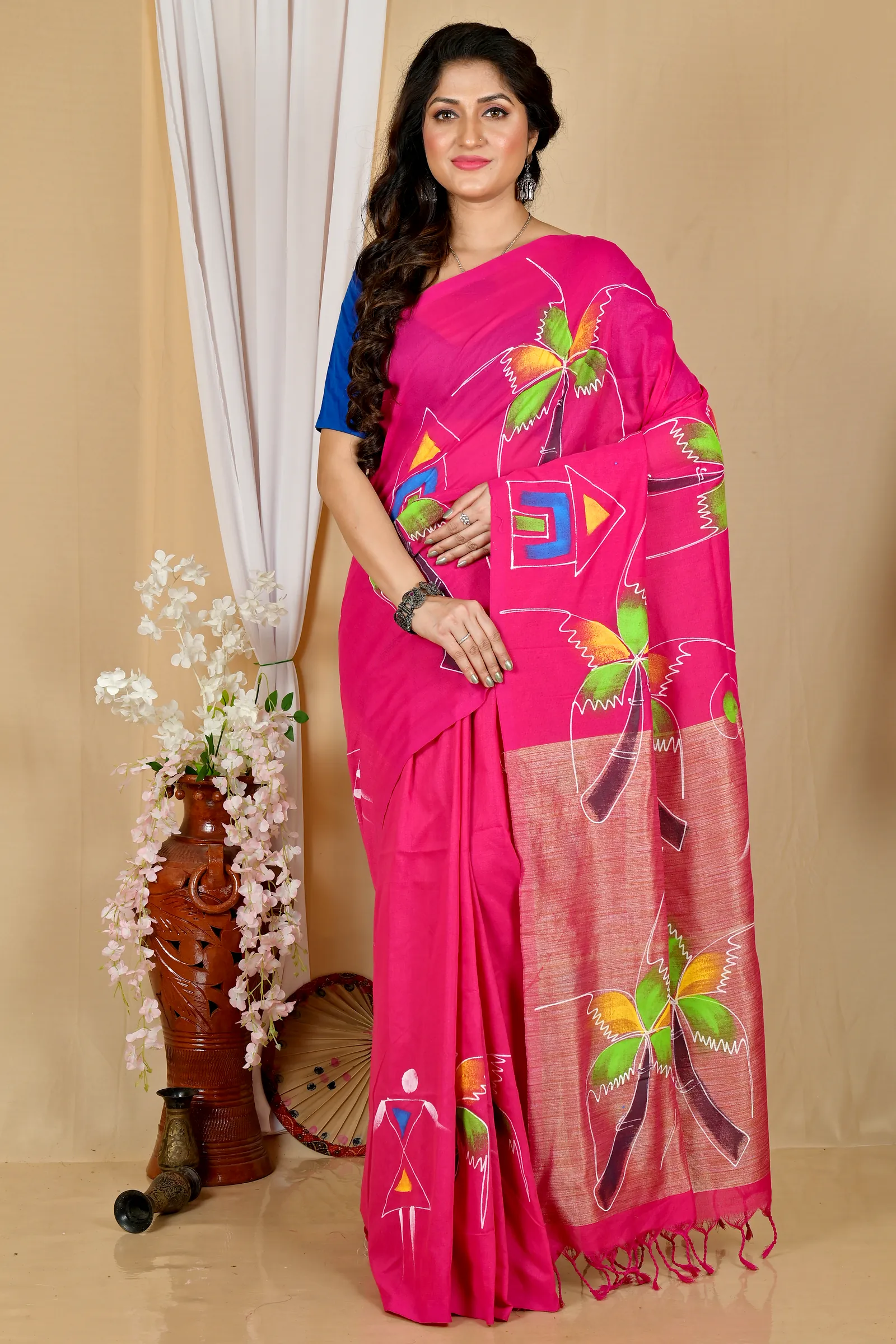 Pink Pure Cotton Keshaka Hand Painted Saree (1990)