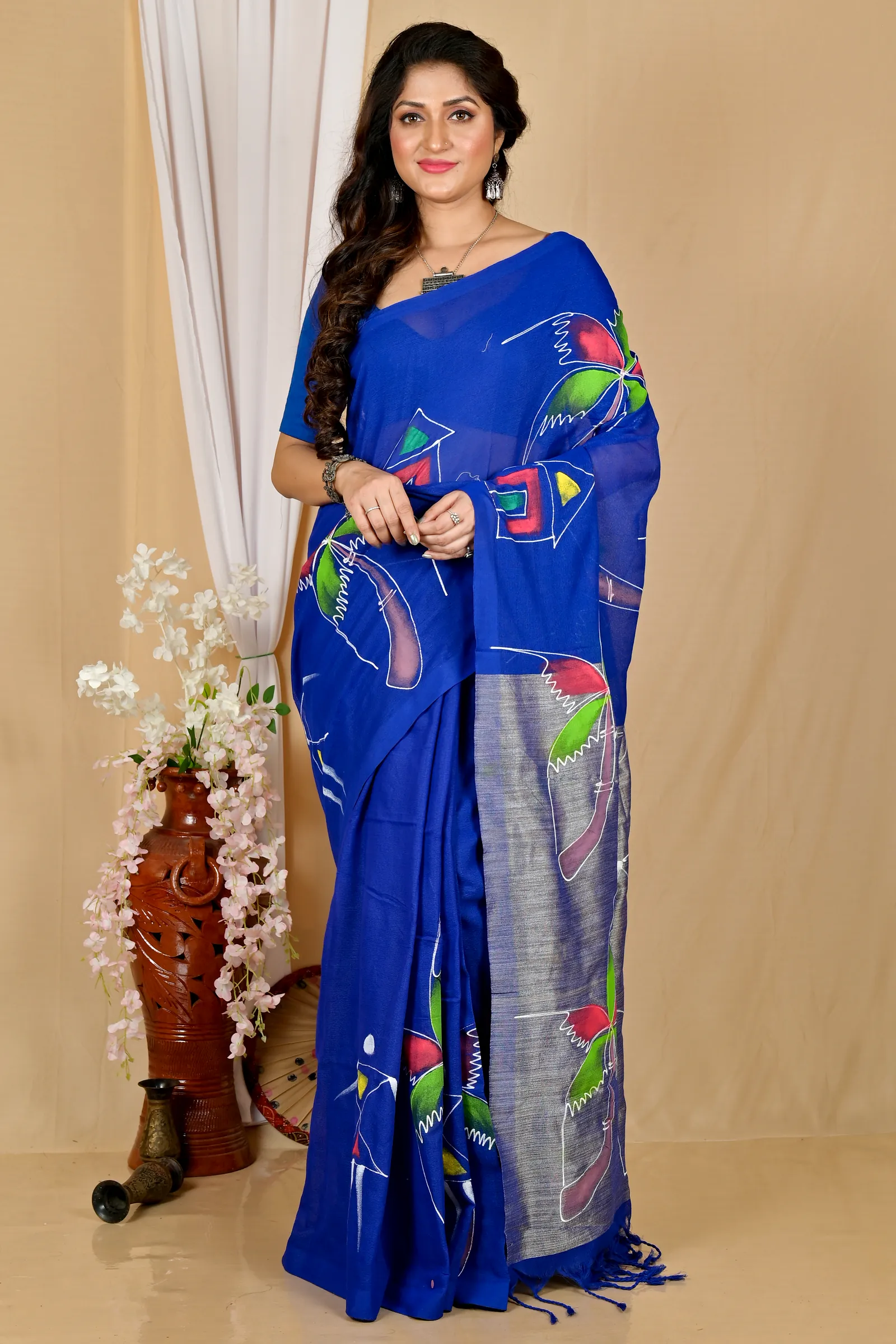 Dark Blue Pure Cotton Keshaka Hand Painted Saree (1991)