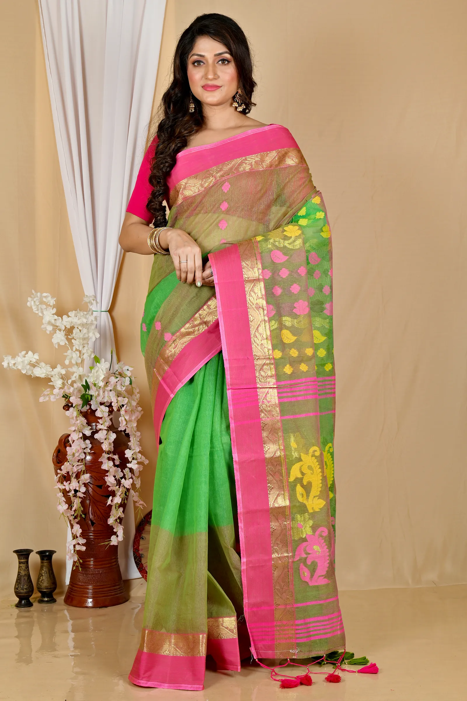 Green Pure Cotton Madhka Tant Saree (1998)