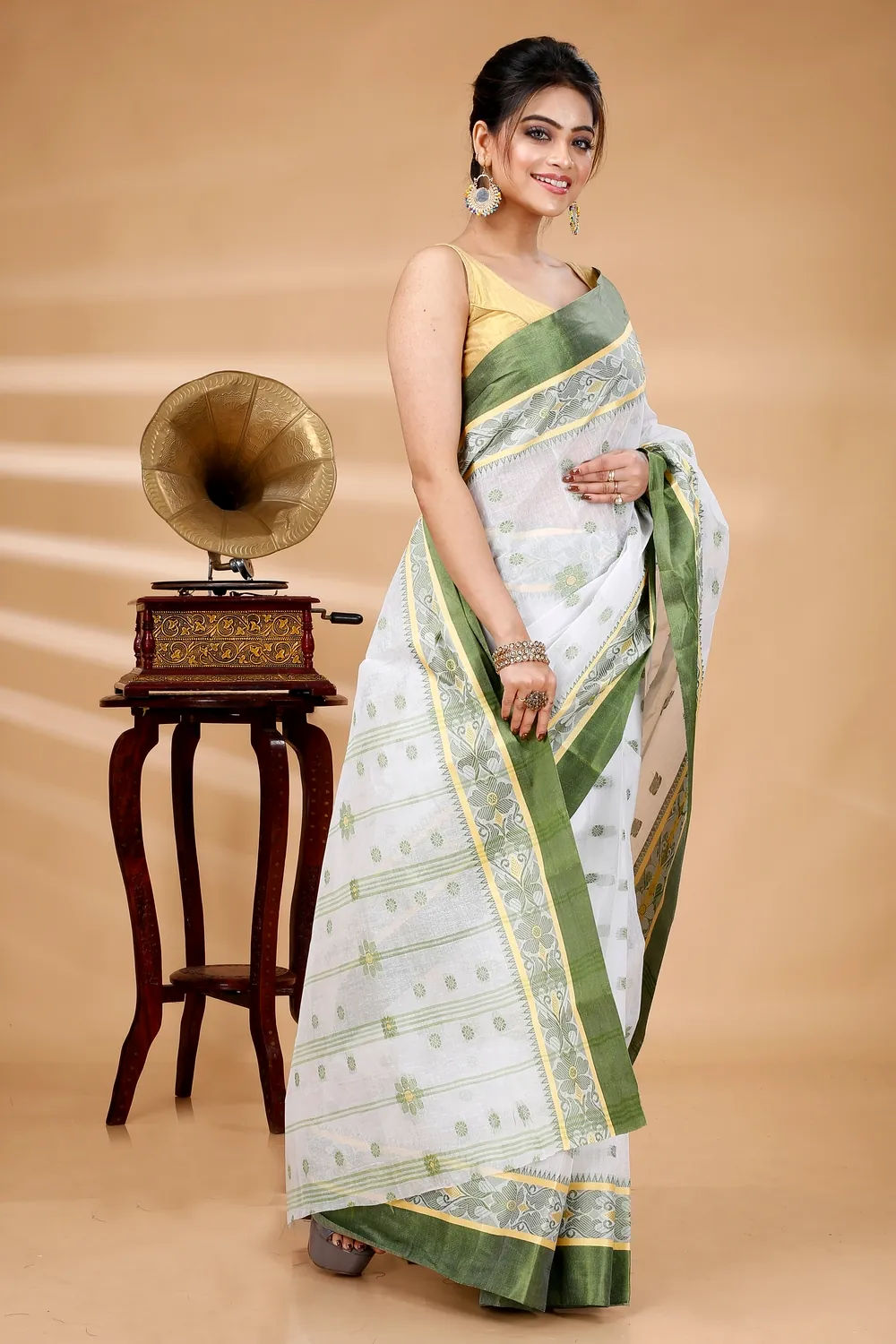 Green White Pure Cotton BolLata_Tant Tant Saree (200)