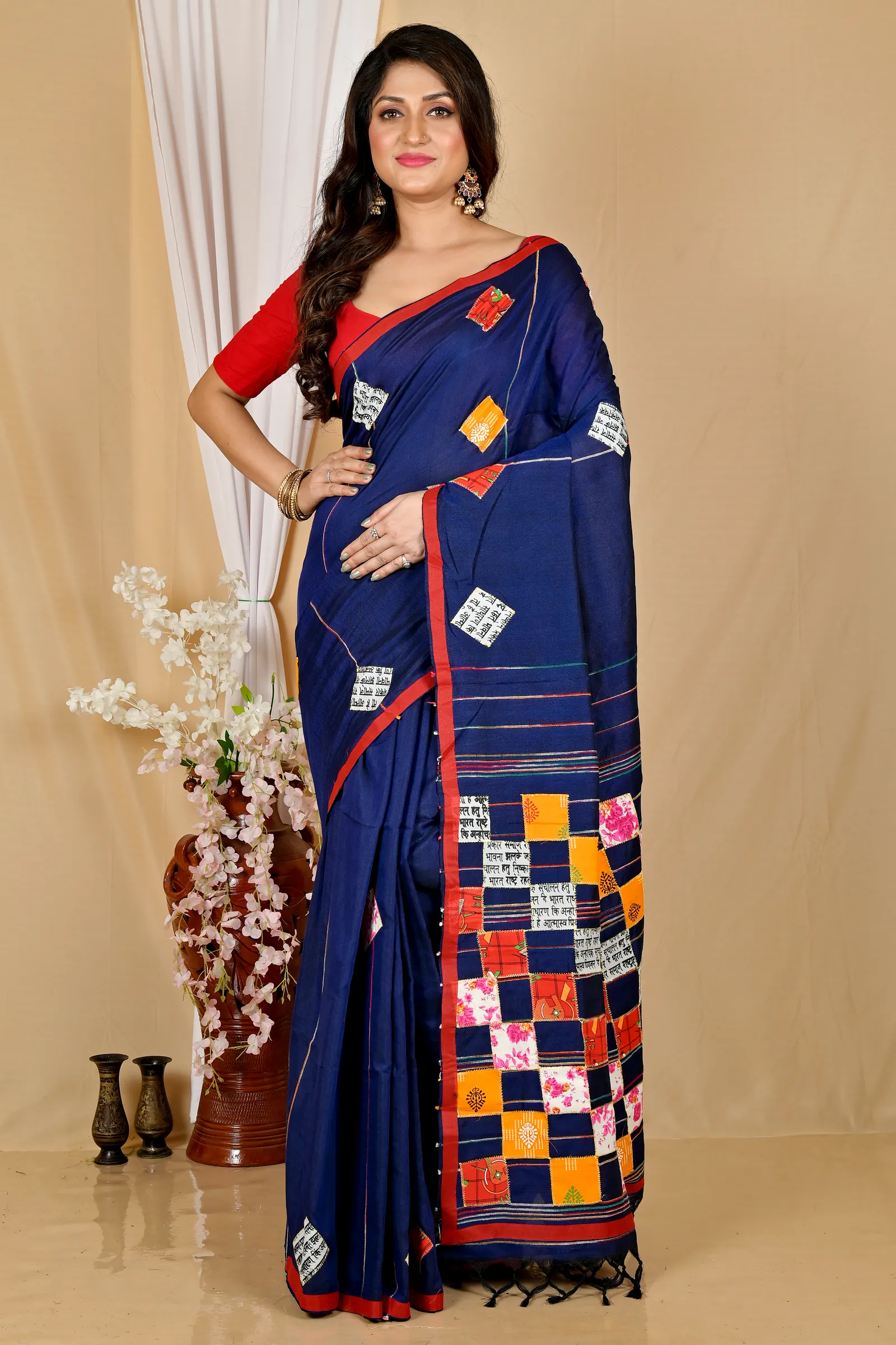 Naby Blue Pure Cotton Aplika Tanu Applique Saree (2004)