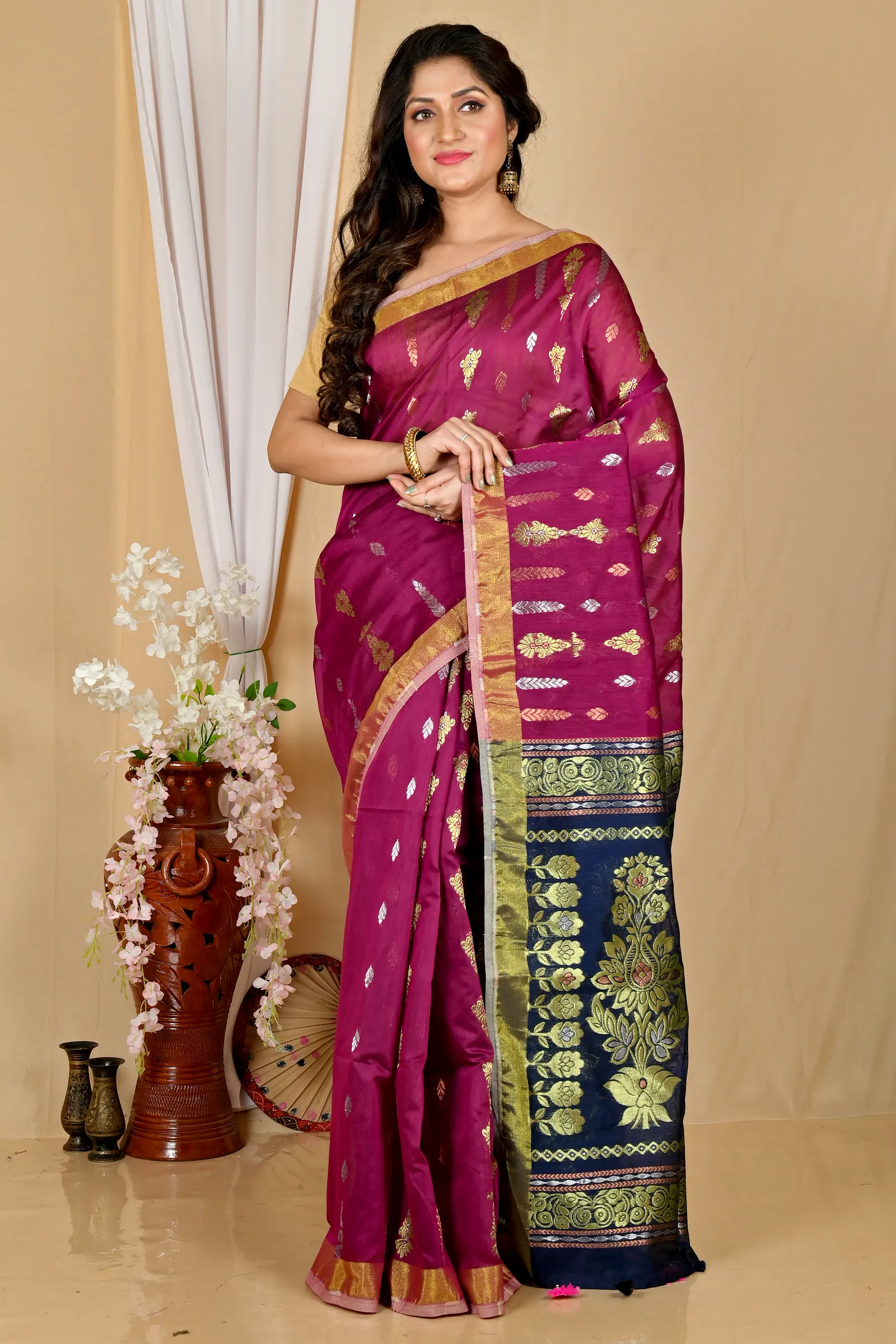 Dark Brown Blended Cotton Samo Hand Loom Saree (2011)
