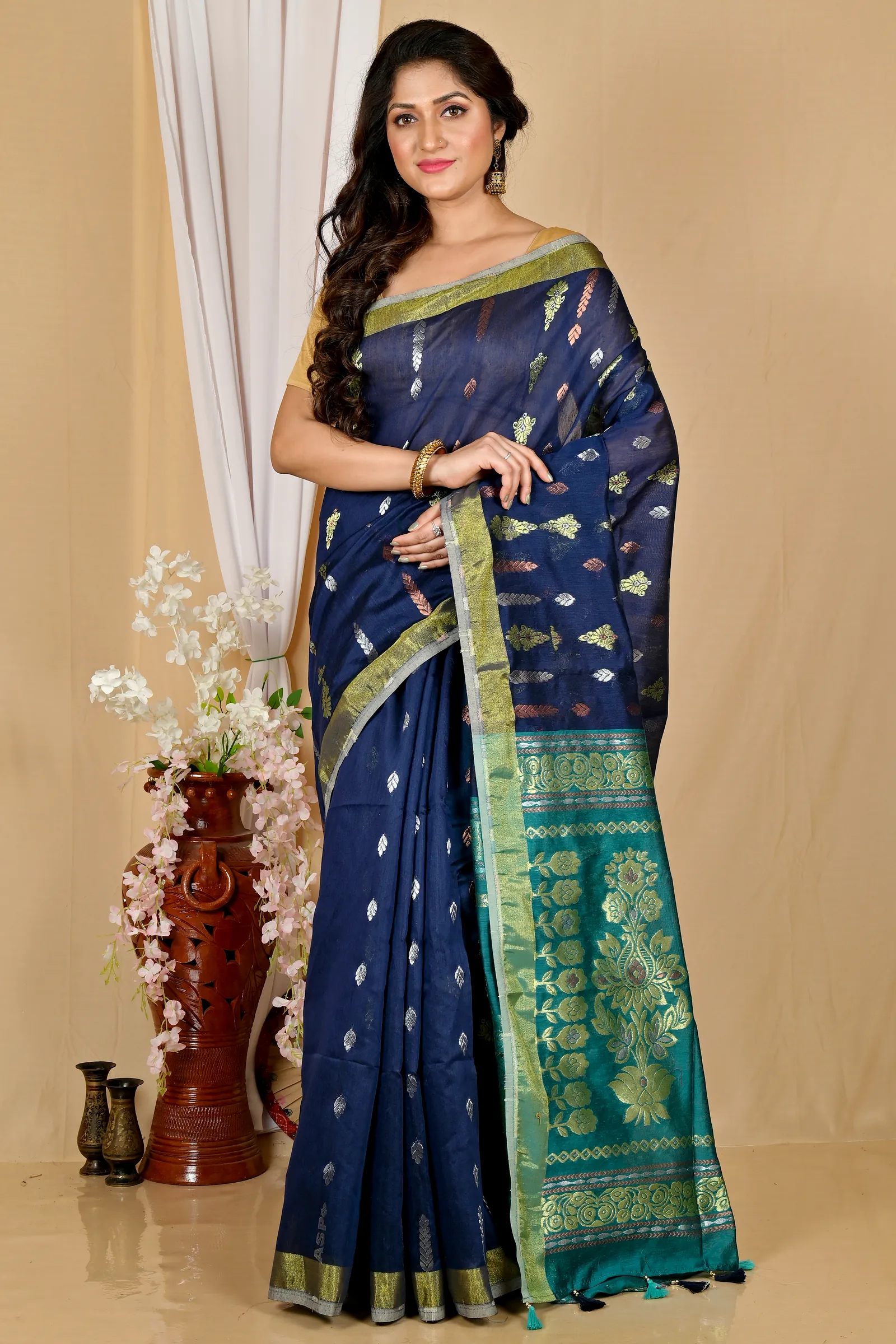Dark Blue Blended Cotton Samo Hand Loom Saree (2012)