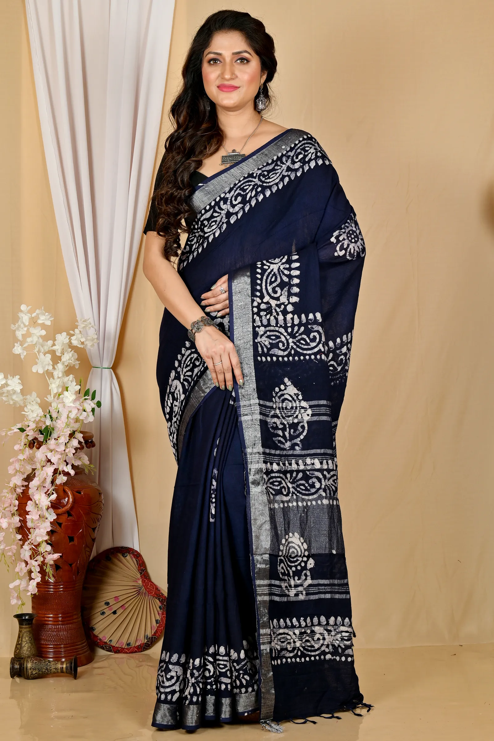 Black Pure Cotton Batika Boll Batik Print Saree (2015)