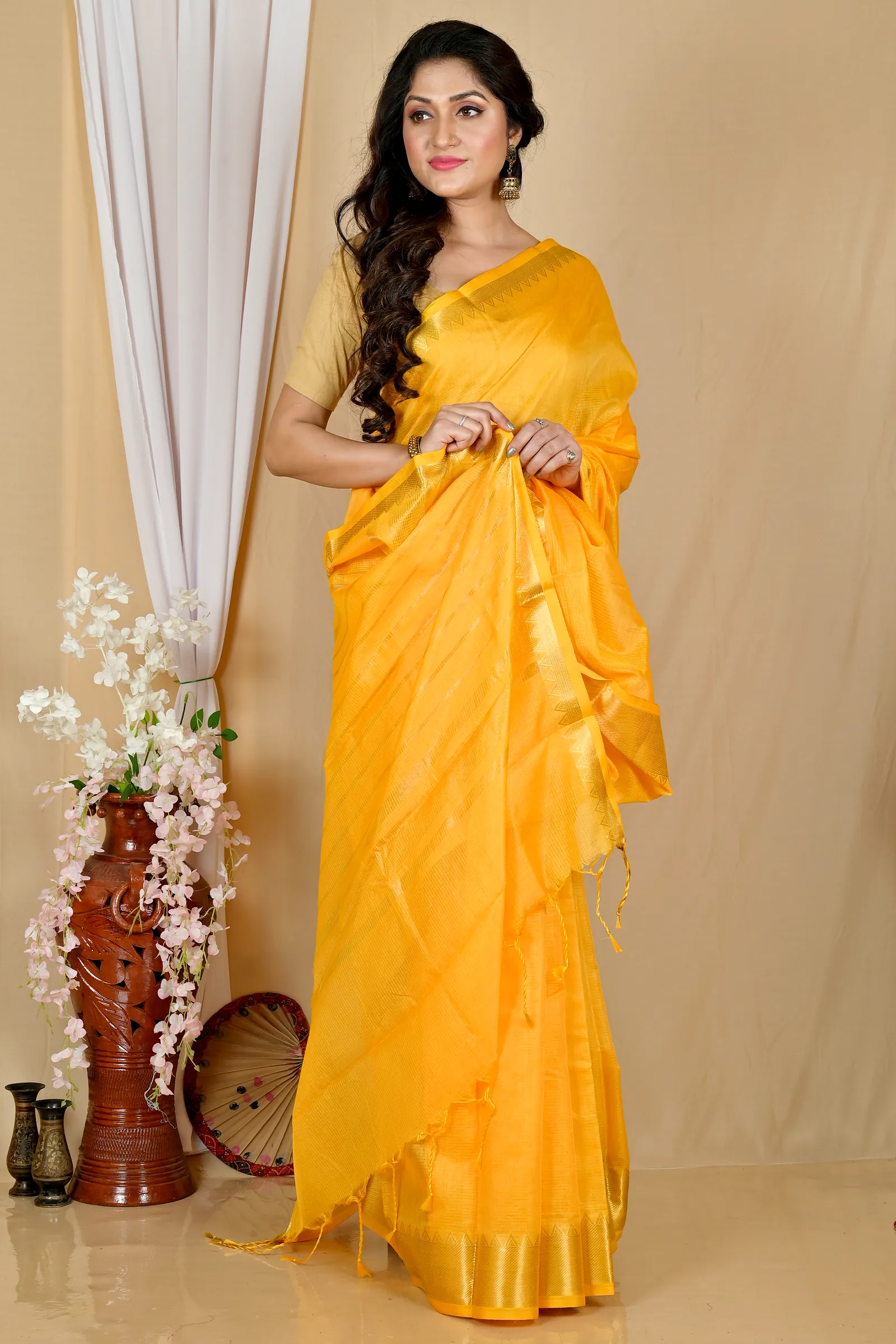 Yellow Cotton Silk Sikra Hand Loom Saree (2016)