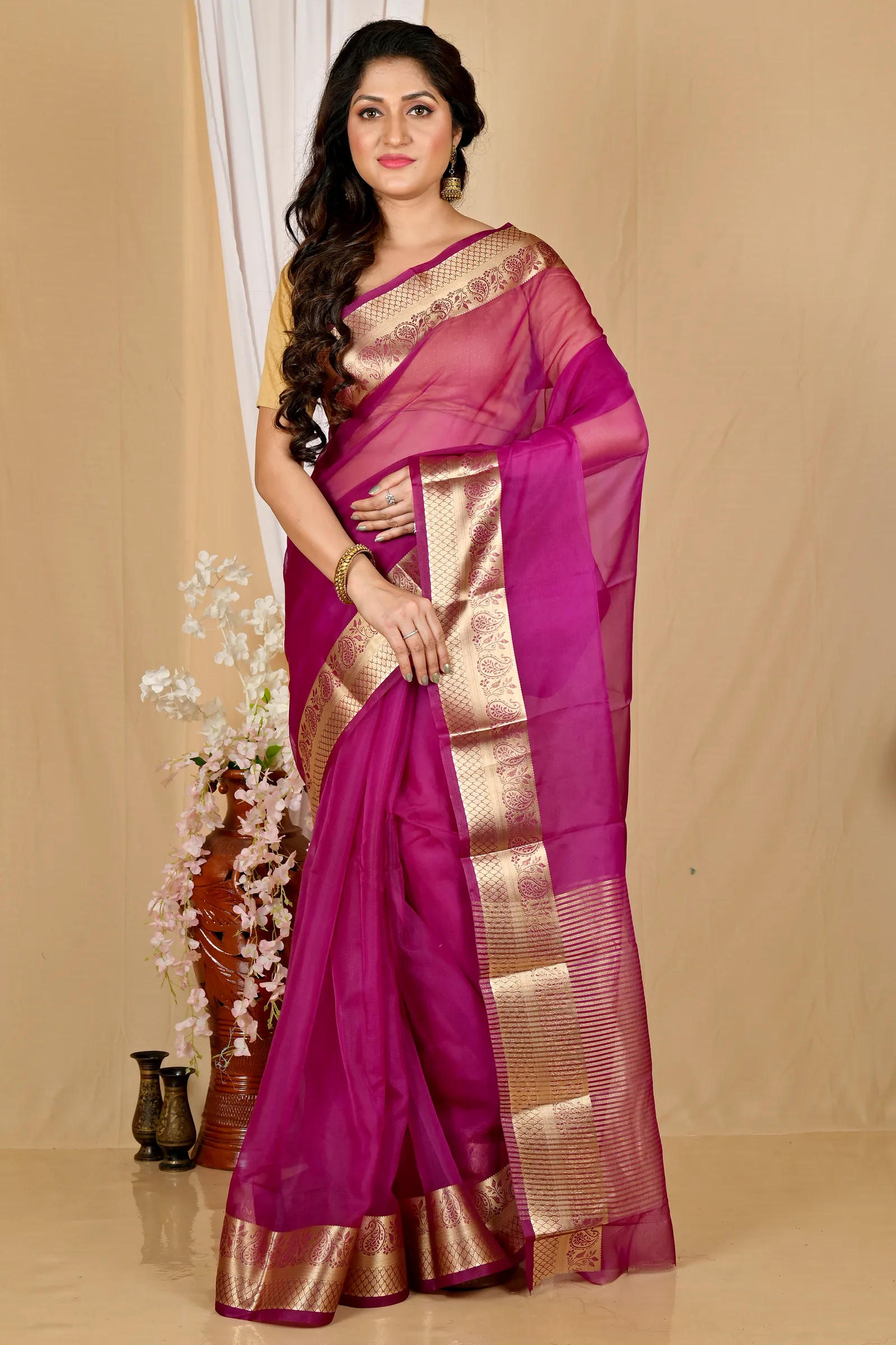 Purple Blended Cotton Sikto Hand Loom Saree (2028)