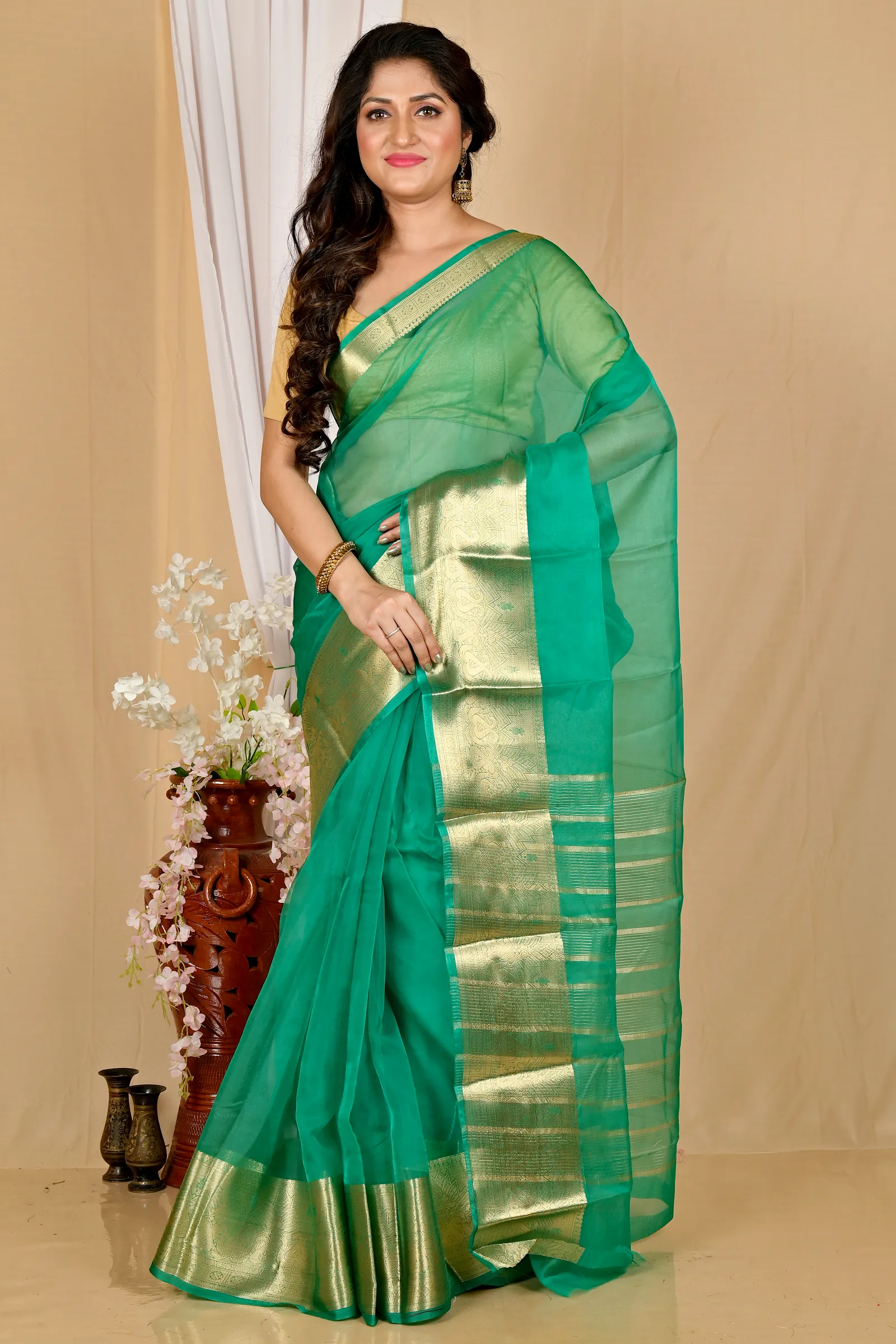 Green Blended Cotton Sikto Hand Loom Saree (2031)