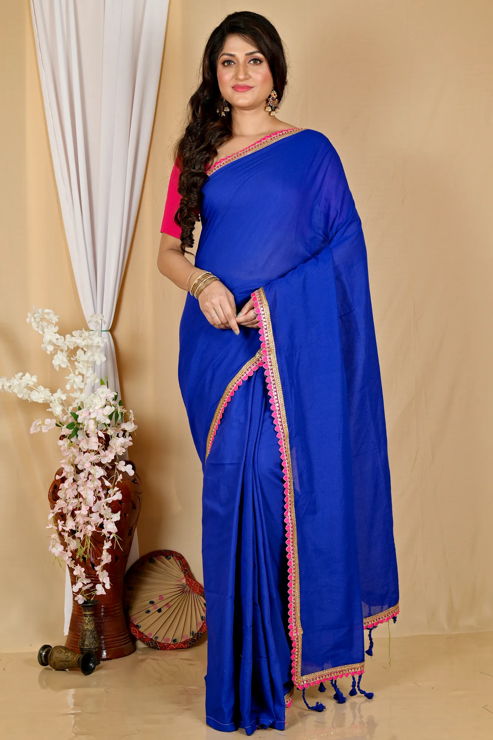 Dark Blue Pure Cotton Thanli Hand Loom Saree (2035)
