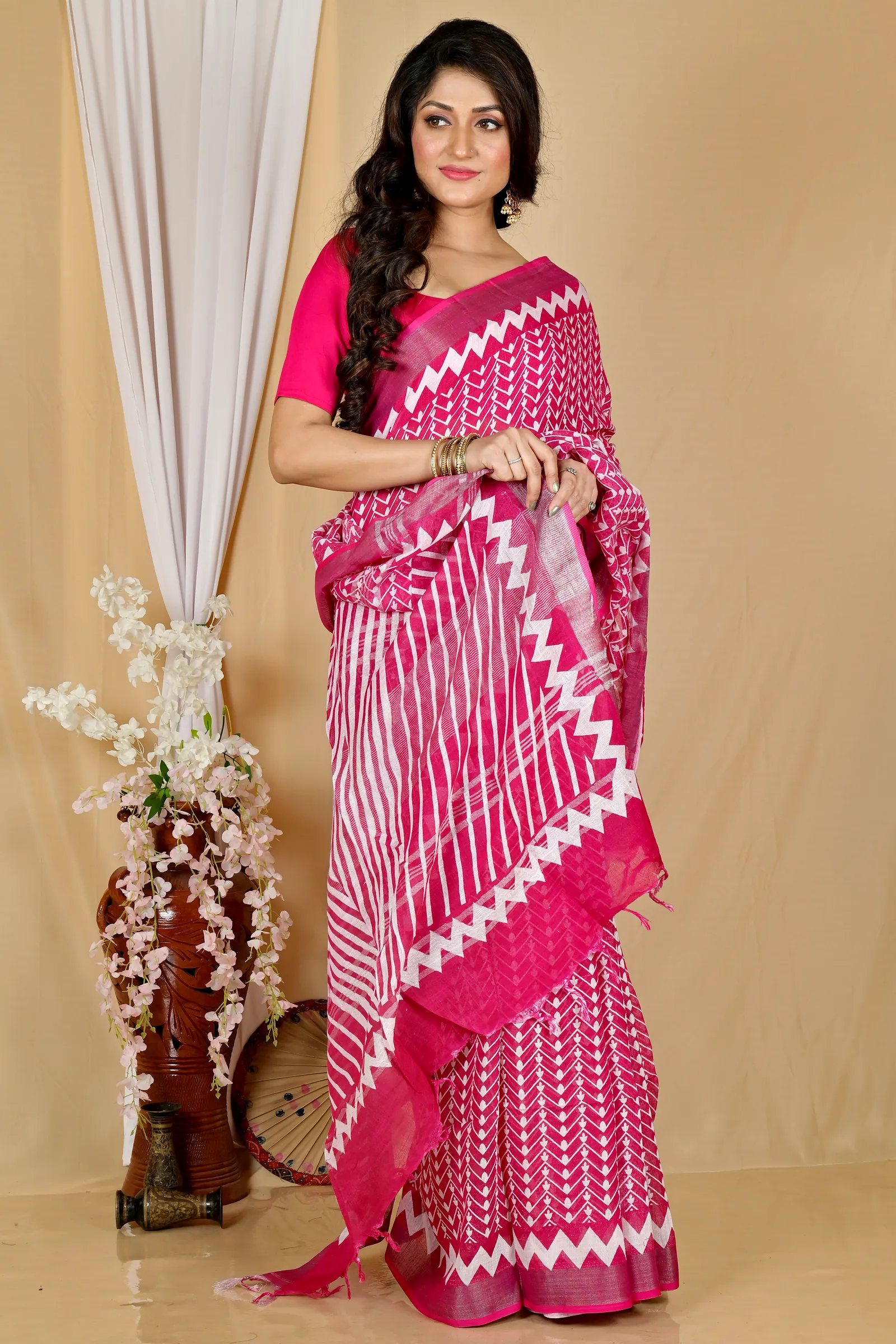 Light Purple Cotton Sebai Batik Print Saree (2037)