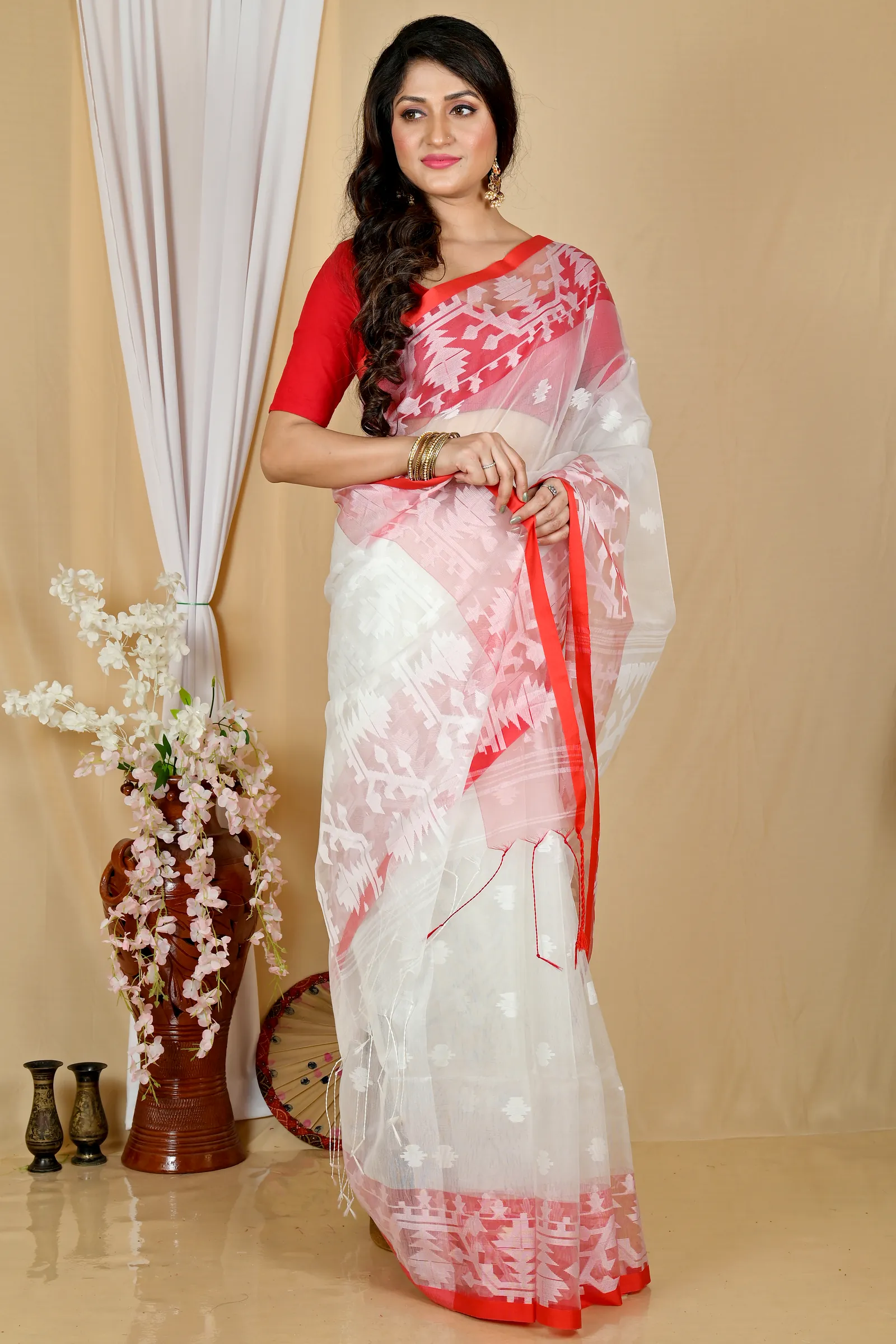 White Cotton Monimal Muslin saree (2046)