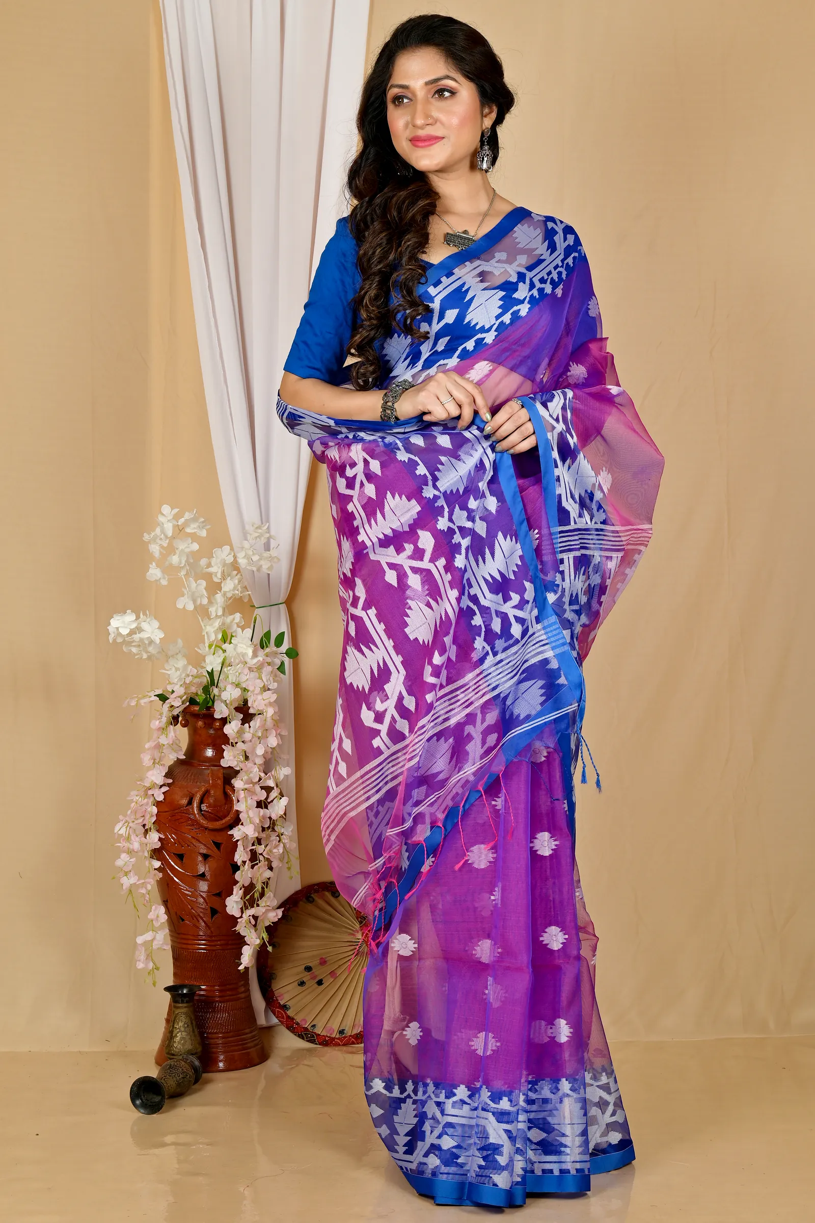 Purple Cotton Monimal Muslin saree (2048)