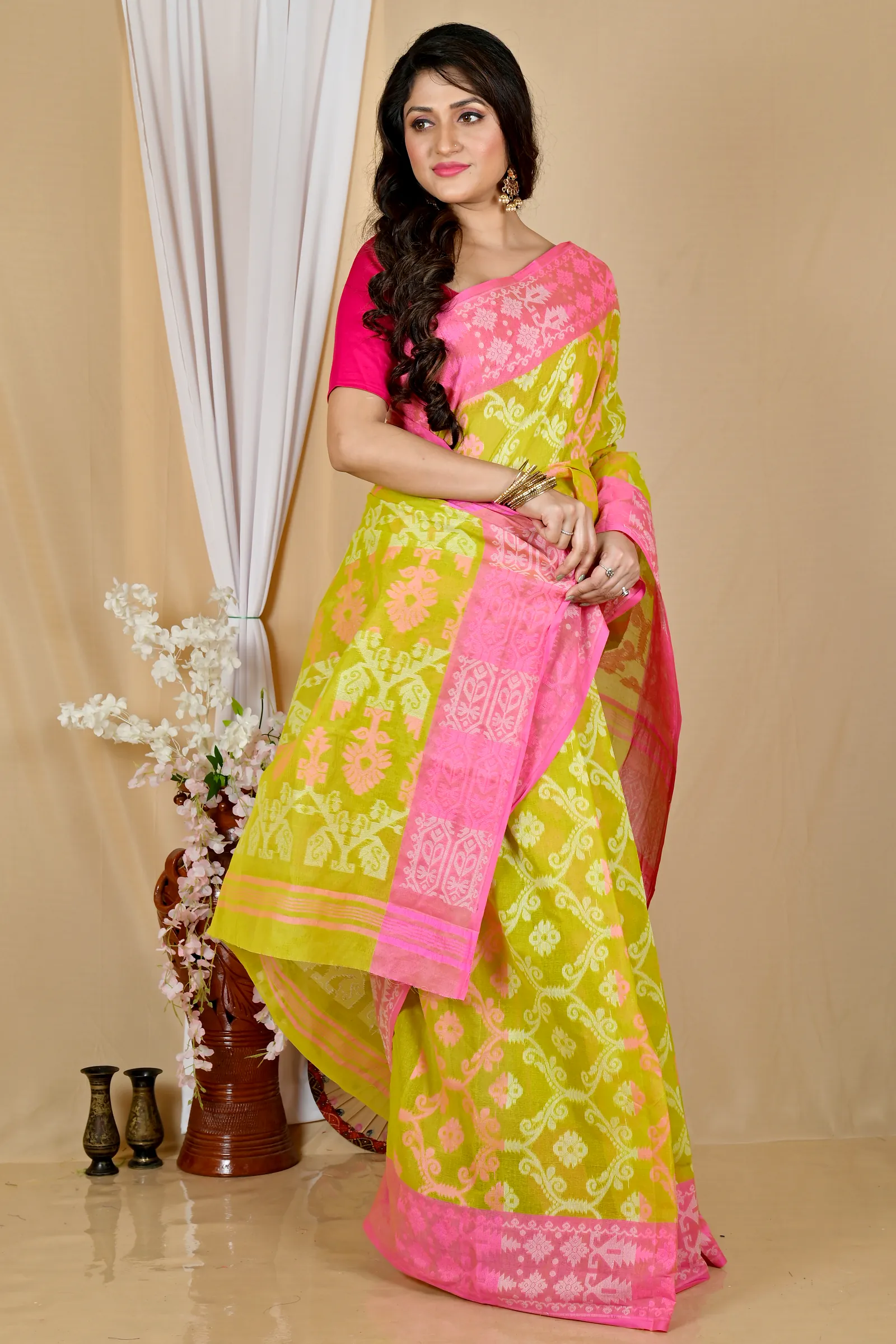Yellow Pure Cotton Semata Tant Saree (2050)
