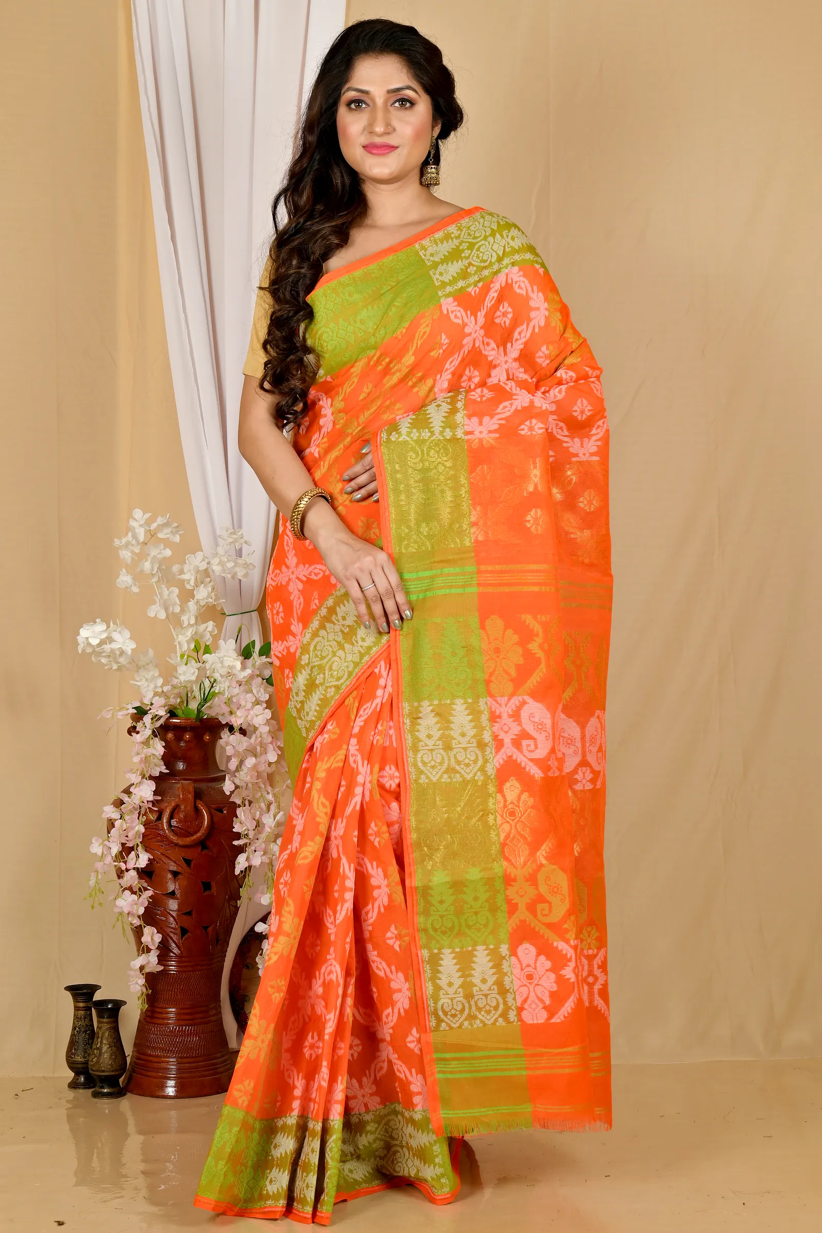Orange Pure Cotton Semata Tant Saree (2051)