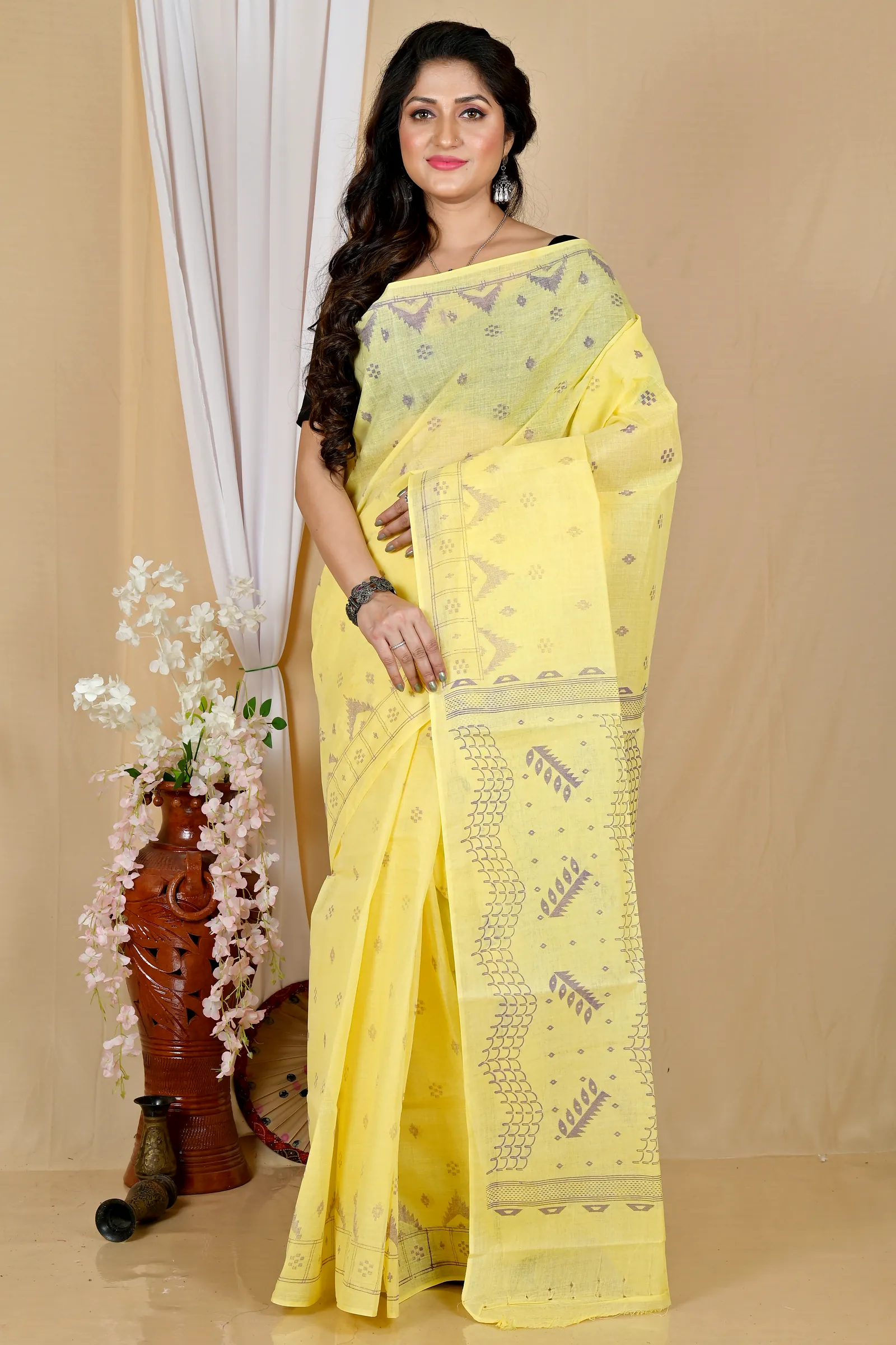 Yellow Pure Cotton Lupata Tant Saree Print (2054)