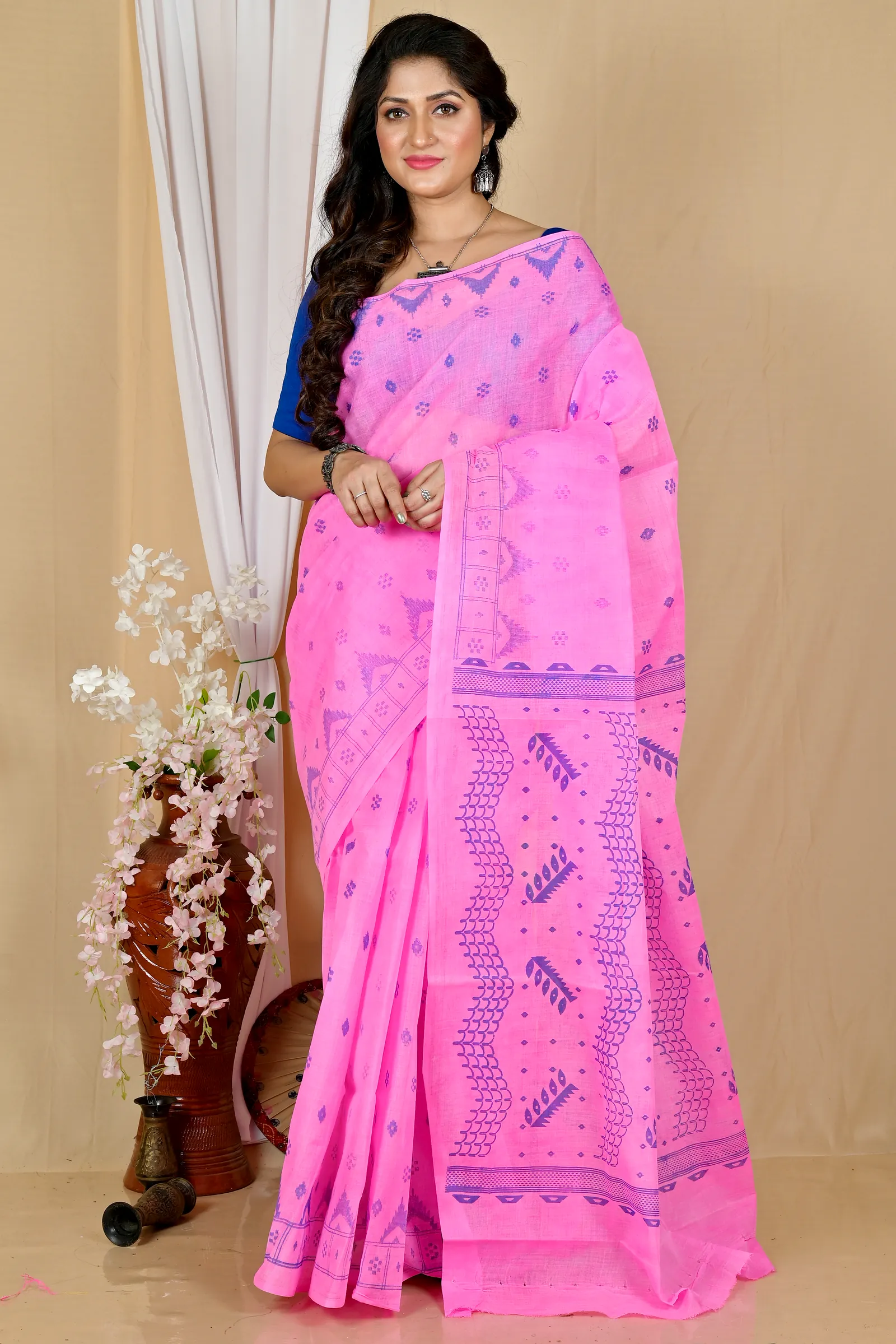 Pink Pure Cotton Lupata Tant Saree Print (2056)