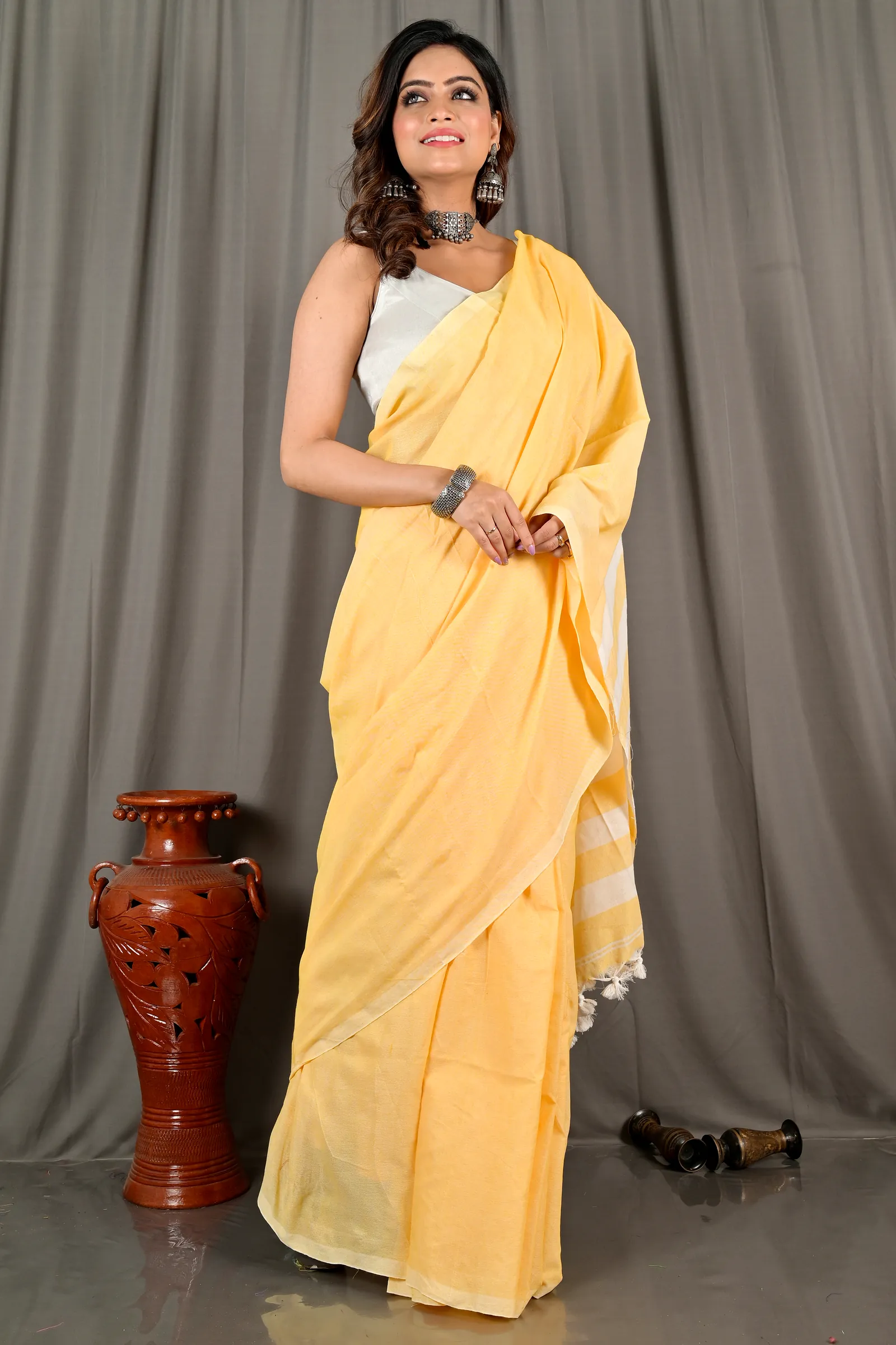 Yellow Pure Cotton Bisti Hand Loom Saree (2094)