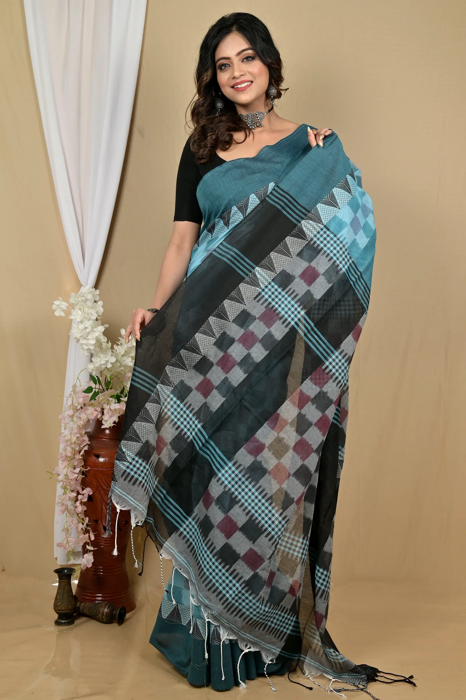 Cobalt Blue Pure Cotton Hiran Hand Loom Saree (2114)