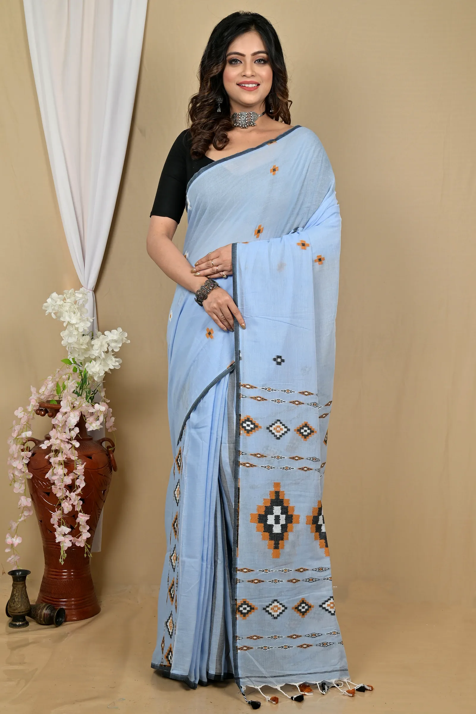 Ultra Blue Pure Cotton Hitaashi Hand Loom Saree (2129)