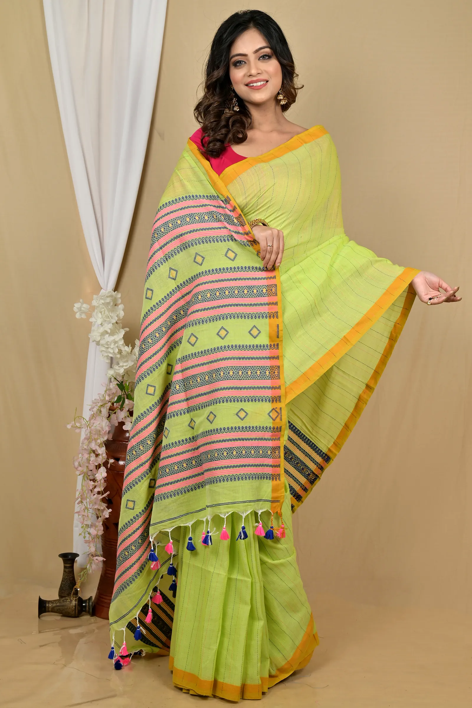 Green Pure Cotton Hima Hand Loom Saree (2130)