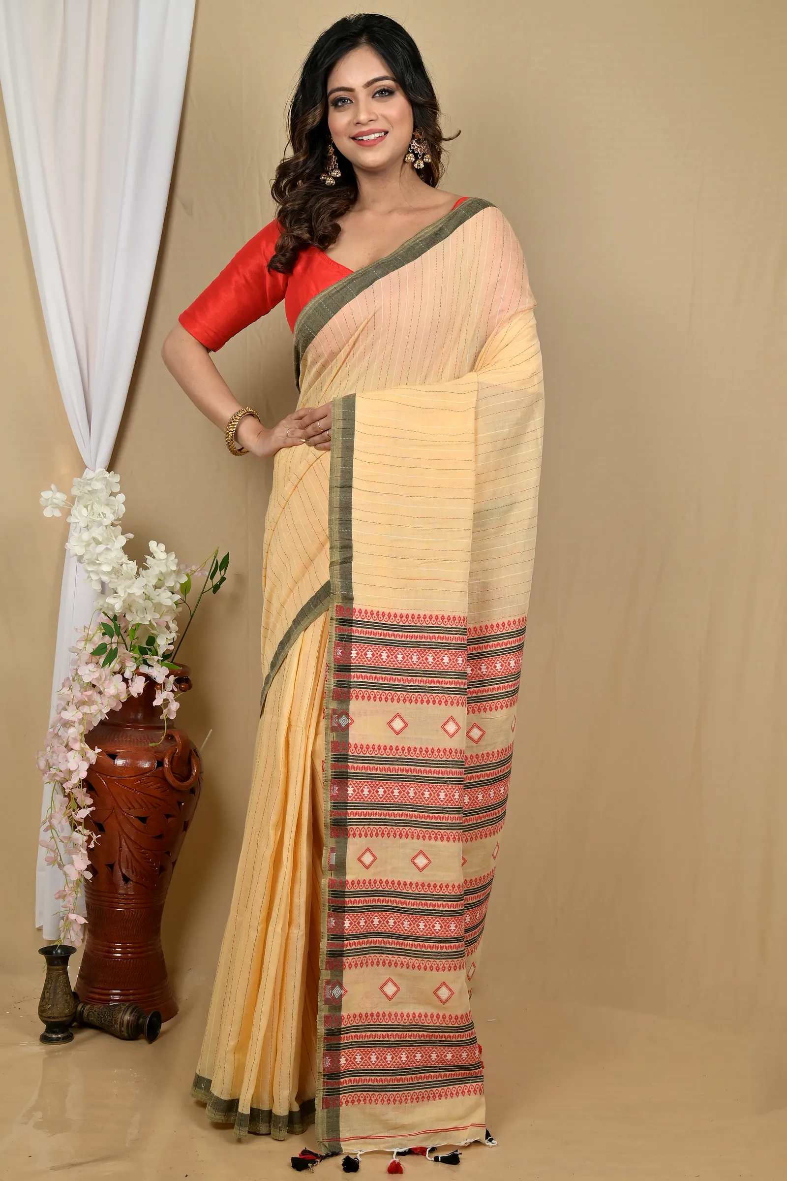 Pitch Pure Cotton Hima Hand Loom Saree (2131)