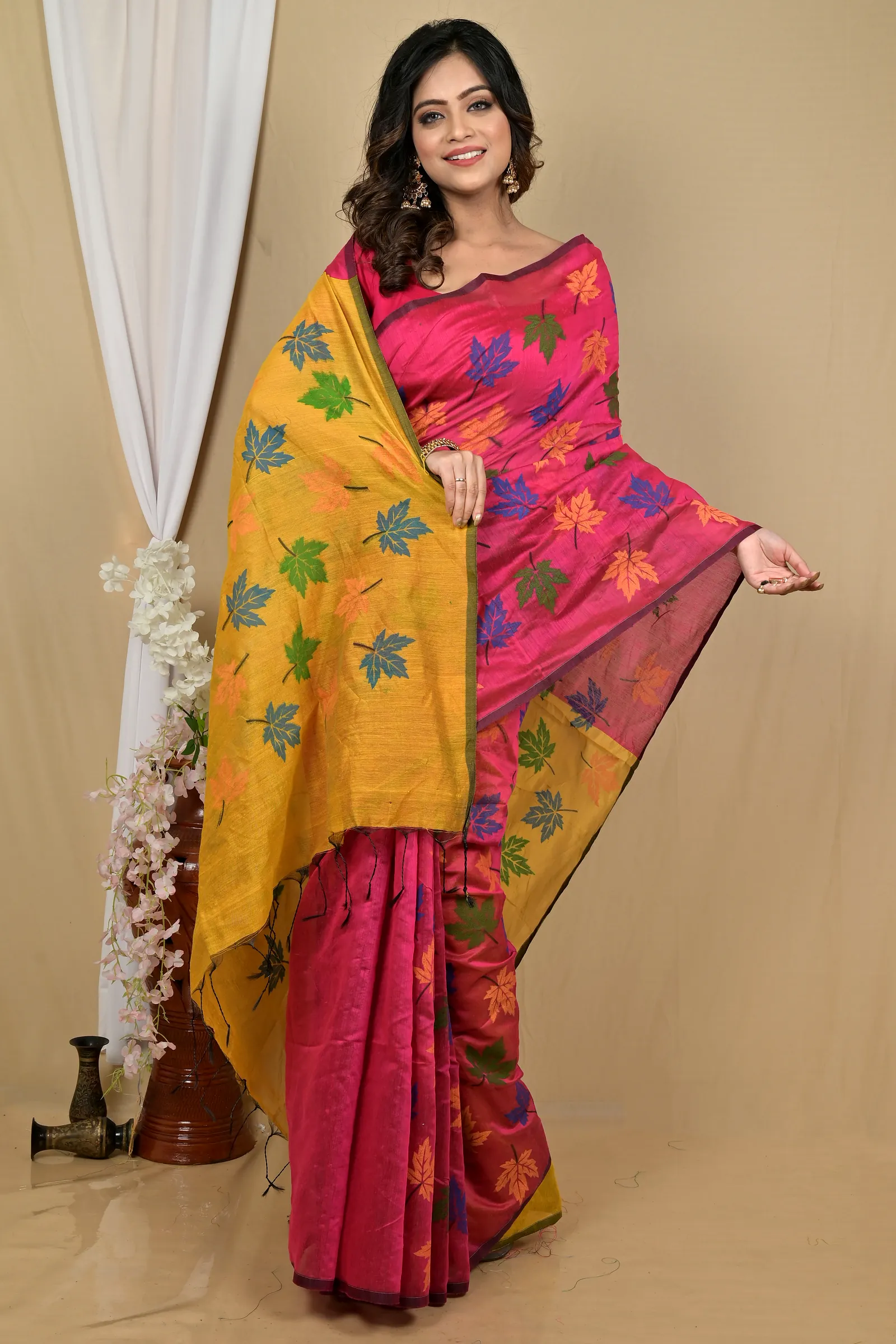 Rani Yellow Blended Cotton Pisha Hand Loom Saree (2144)