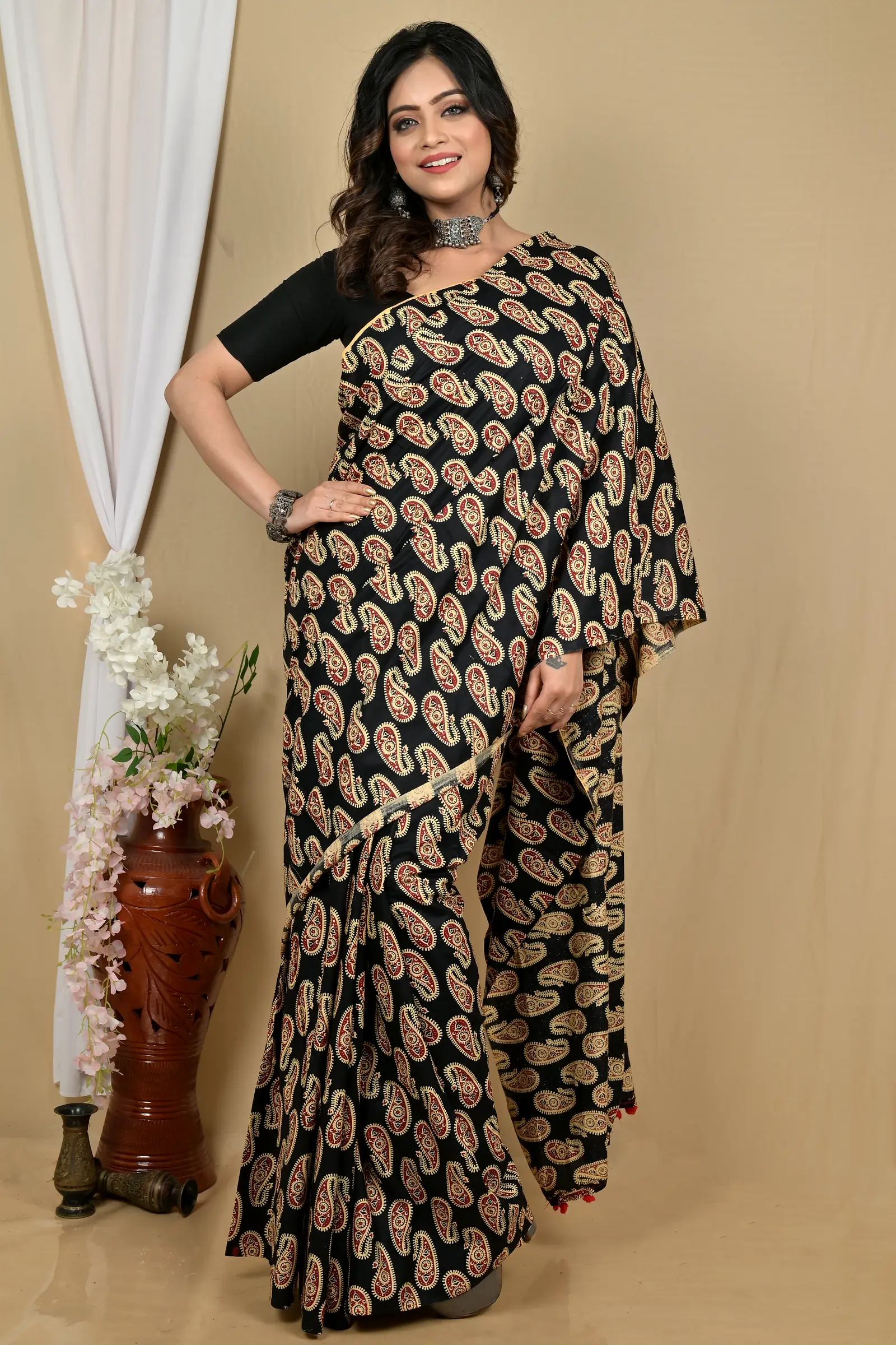 Black Pure Cotton Giana Kalamkari Printed Saree (2156)