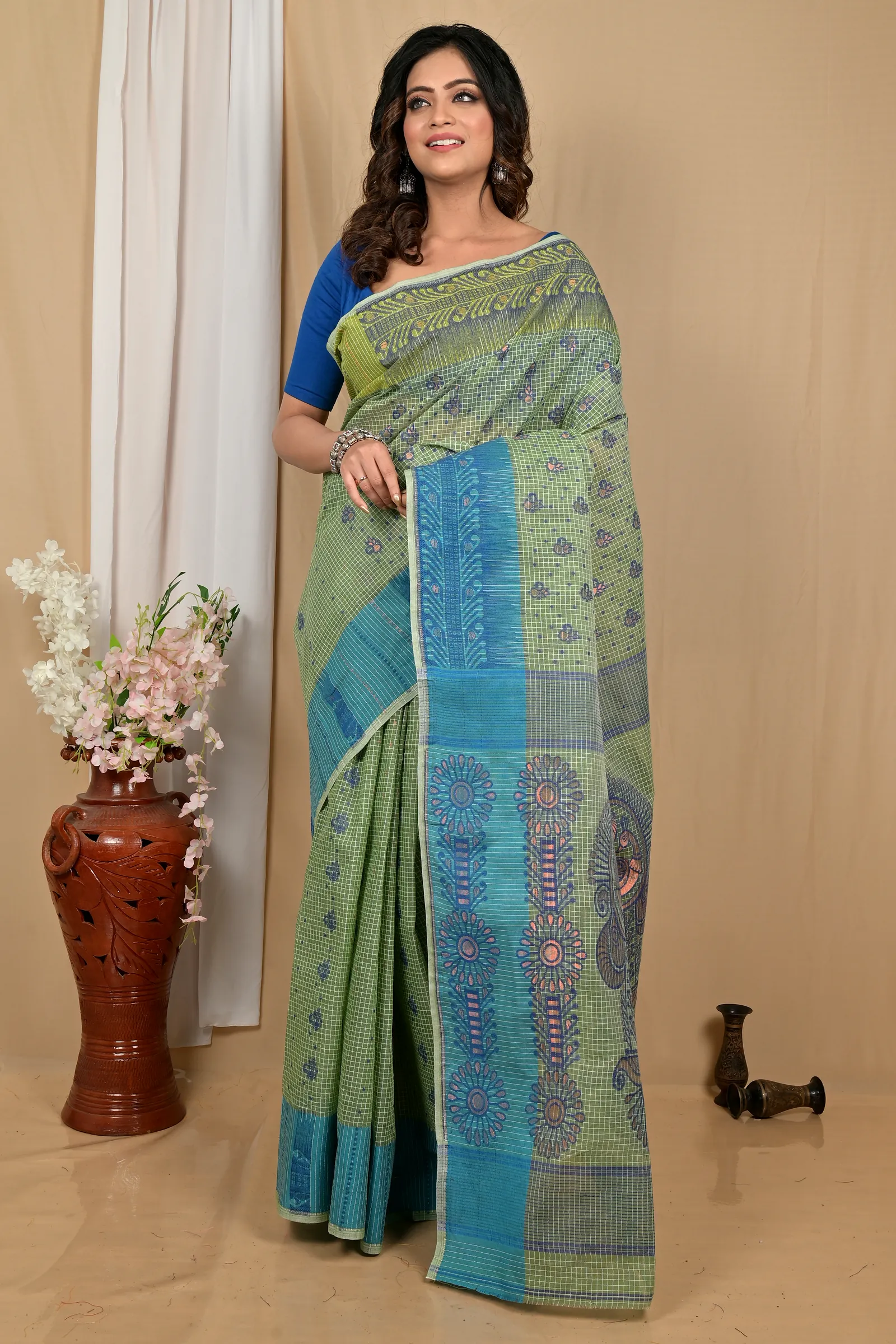 Green Pure Cotton Achto Tant Saree (2171)