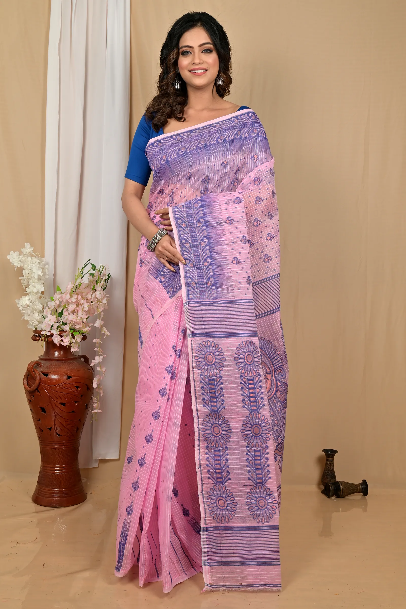 Pink Pure Cotton Achto Tant Saree (2173)
