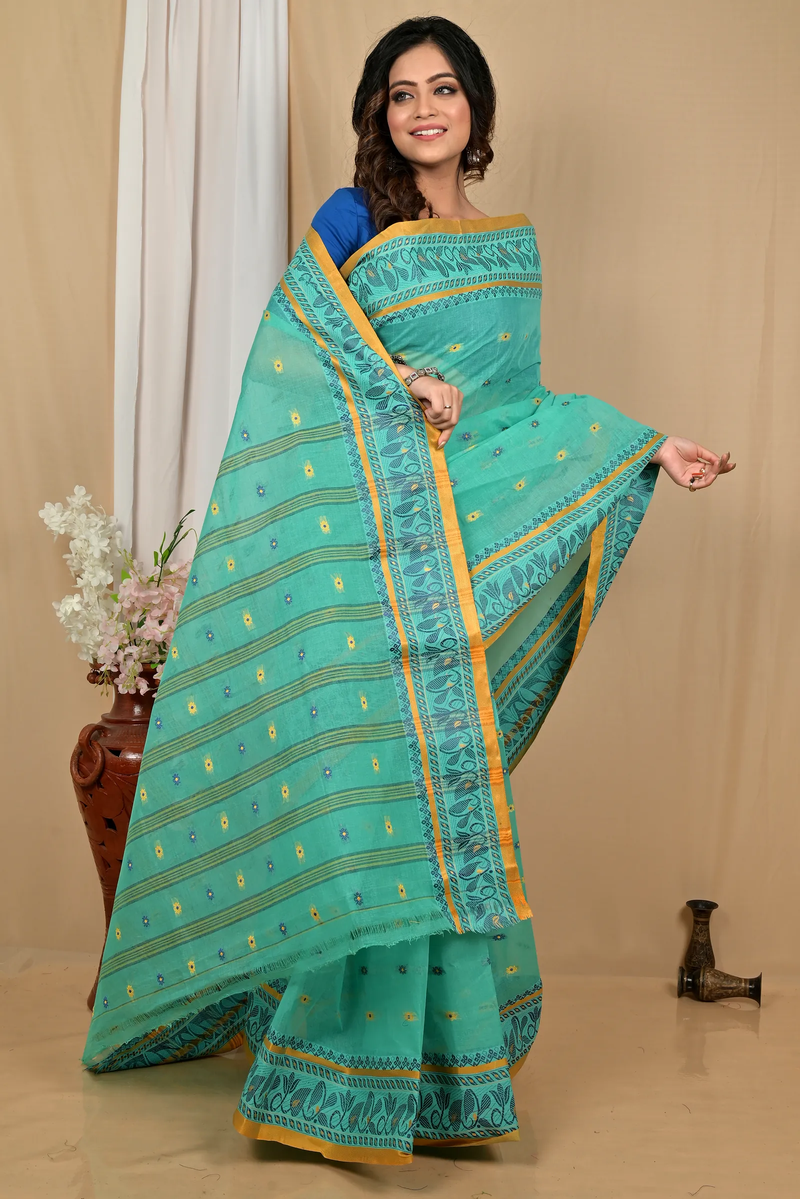 Green Pure Cotton Achlin Tant Saree (2180)