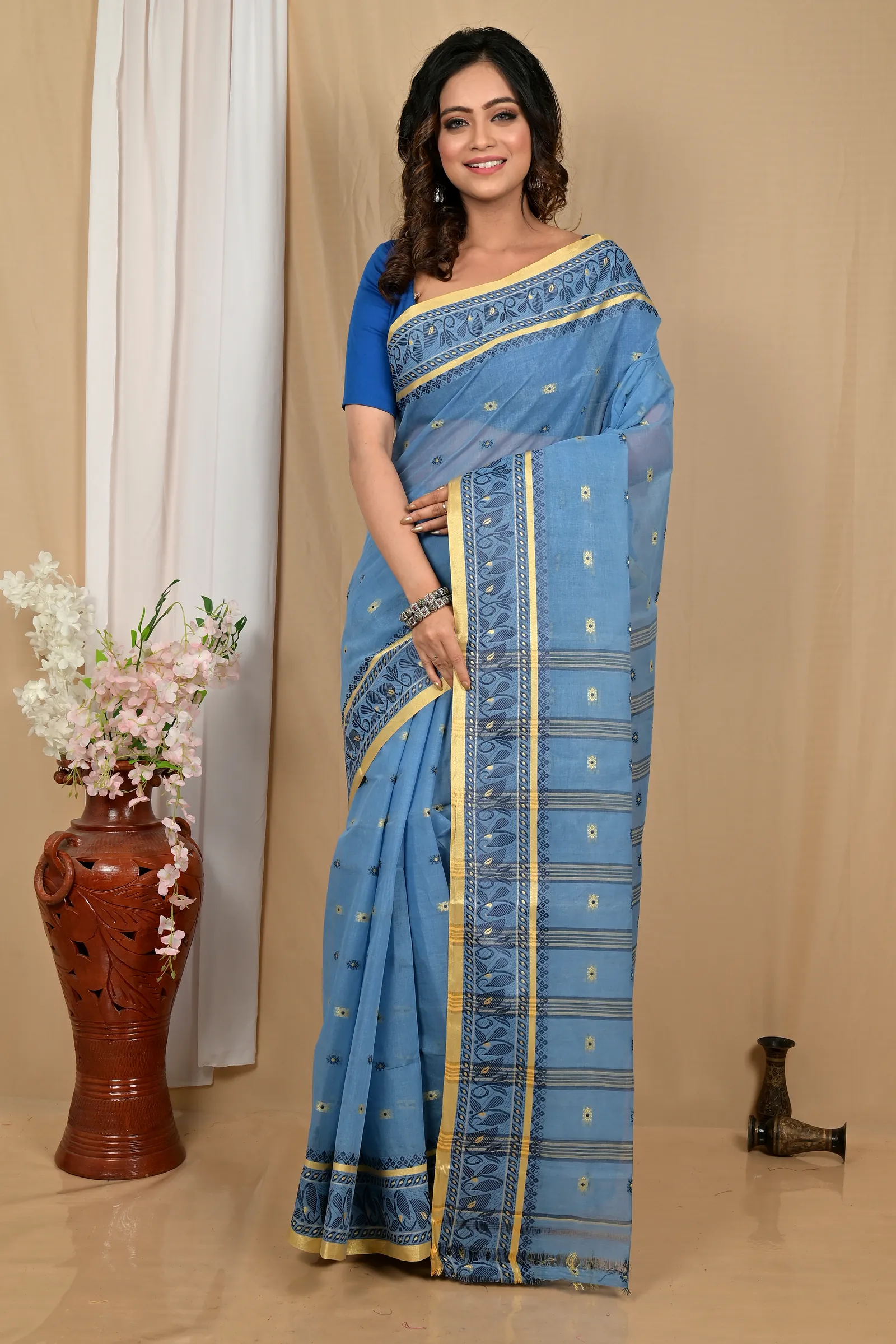 Royal Blue Pure Cotton Achlin Tant Saree (2181)