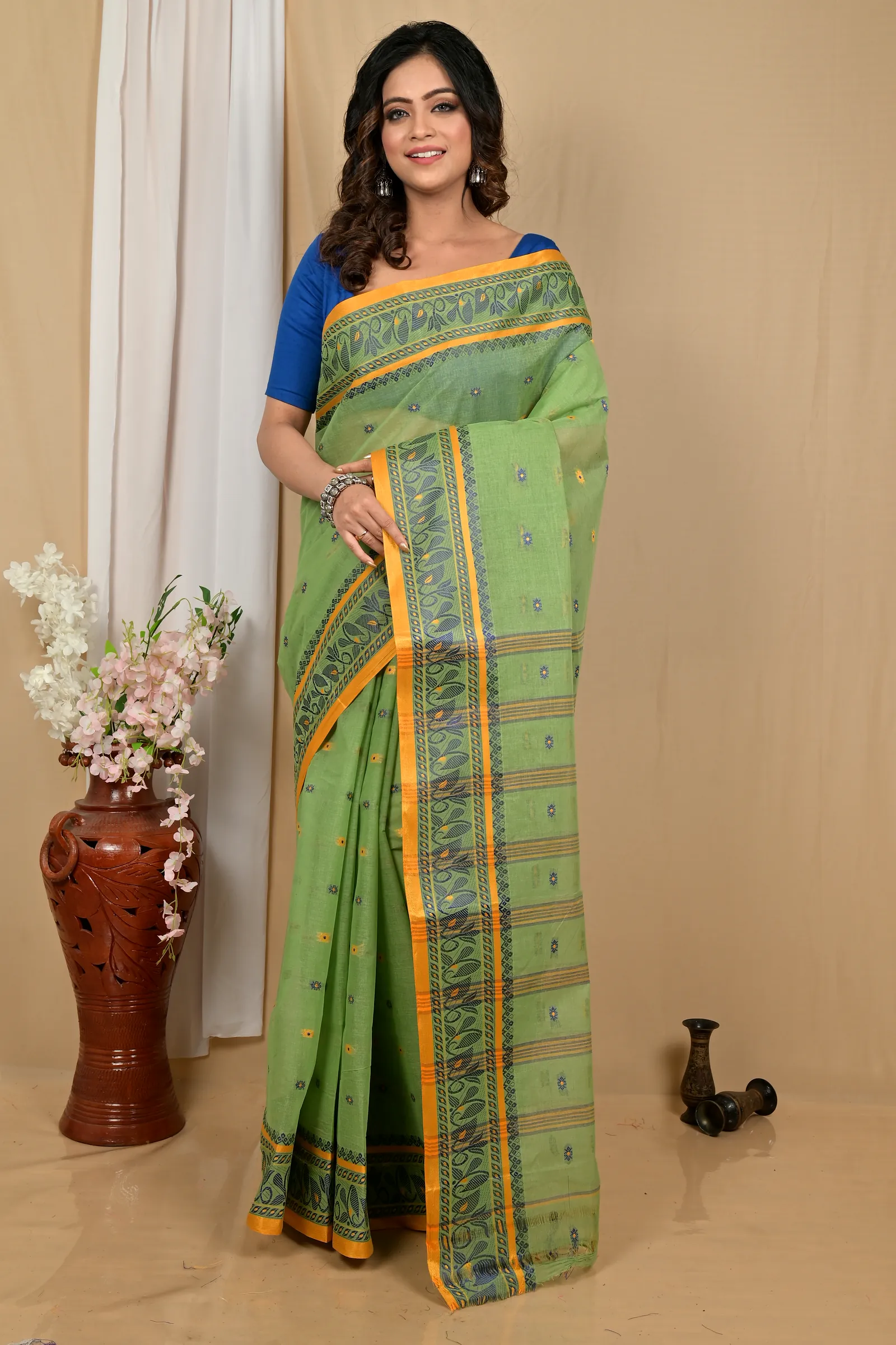 Pesta Green Pure Cotton Achlin Tant Saree (2184)