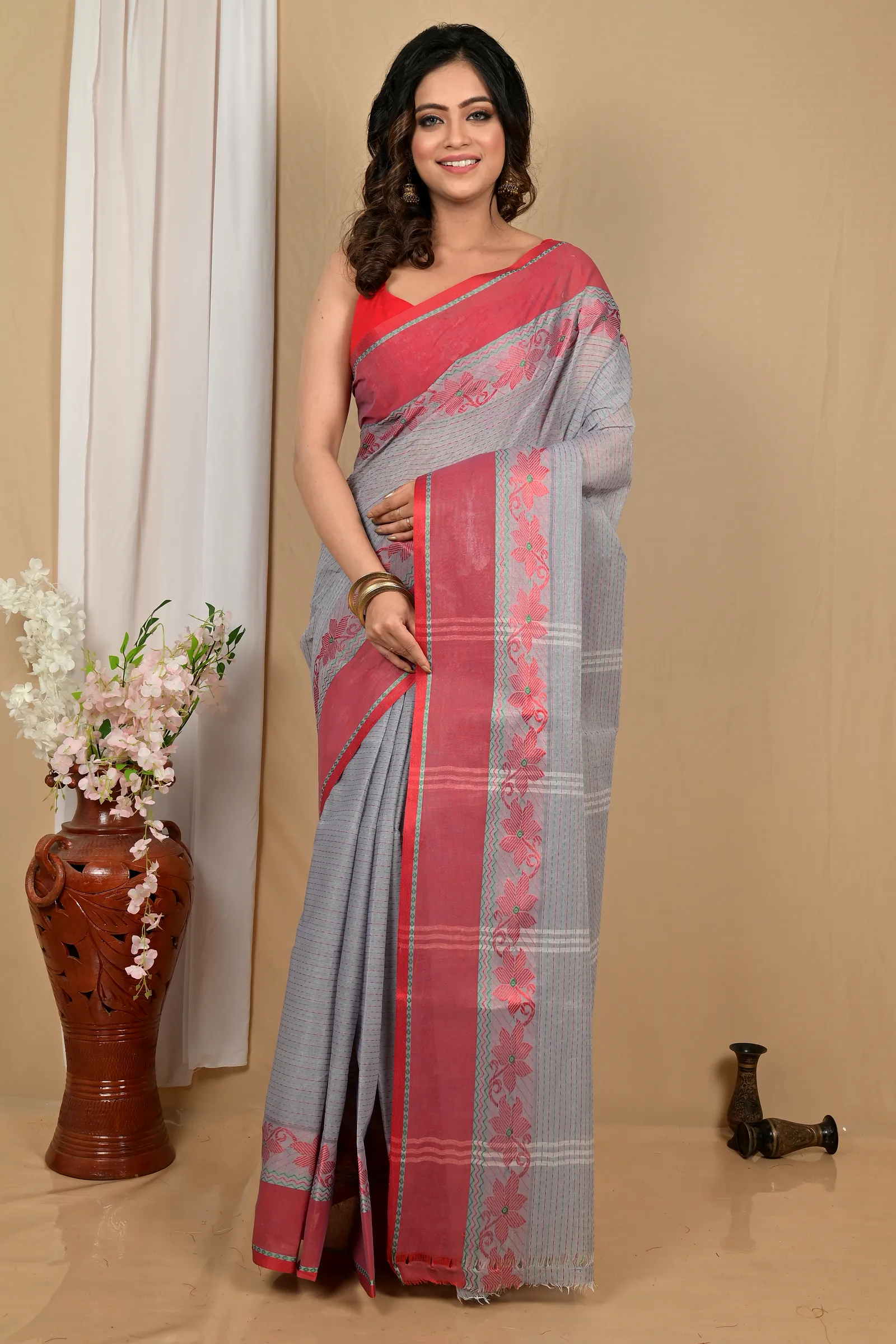 Grey Pure Cotton Achpan Tant Saree (2197)