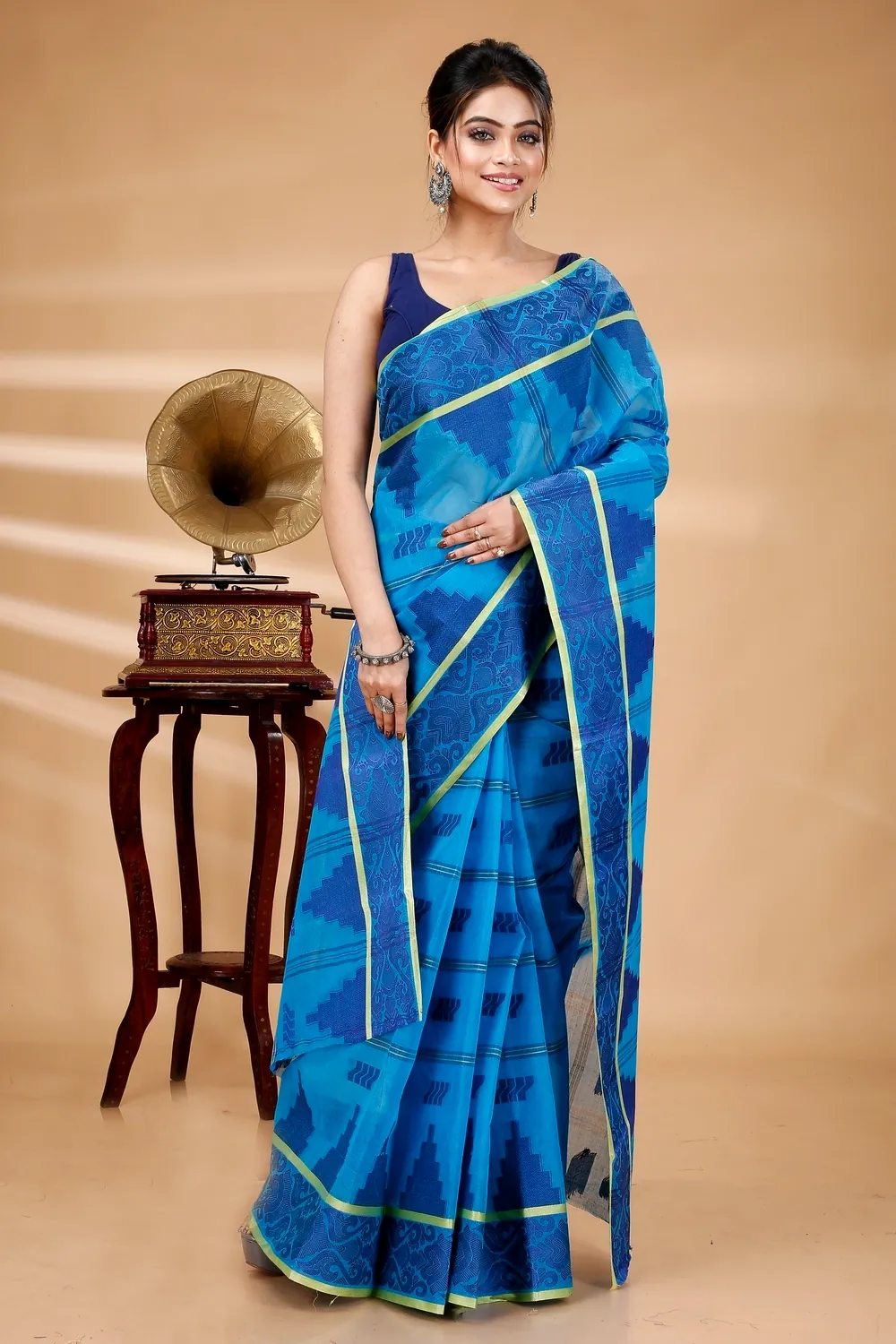 Blue Pure Cotton Kamala Desiging Tant Saree (227)