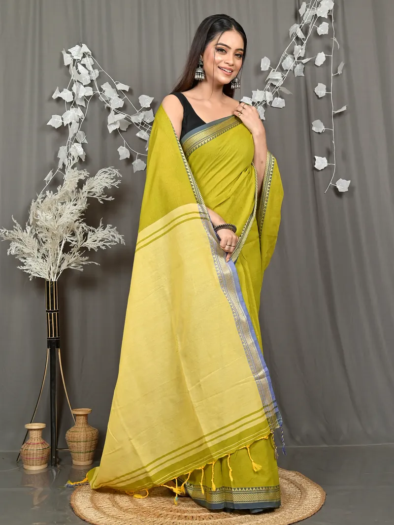 Green Pure Cotton Nopra Handloom Saree (2270)
