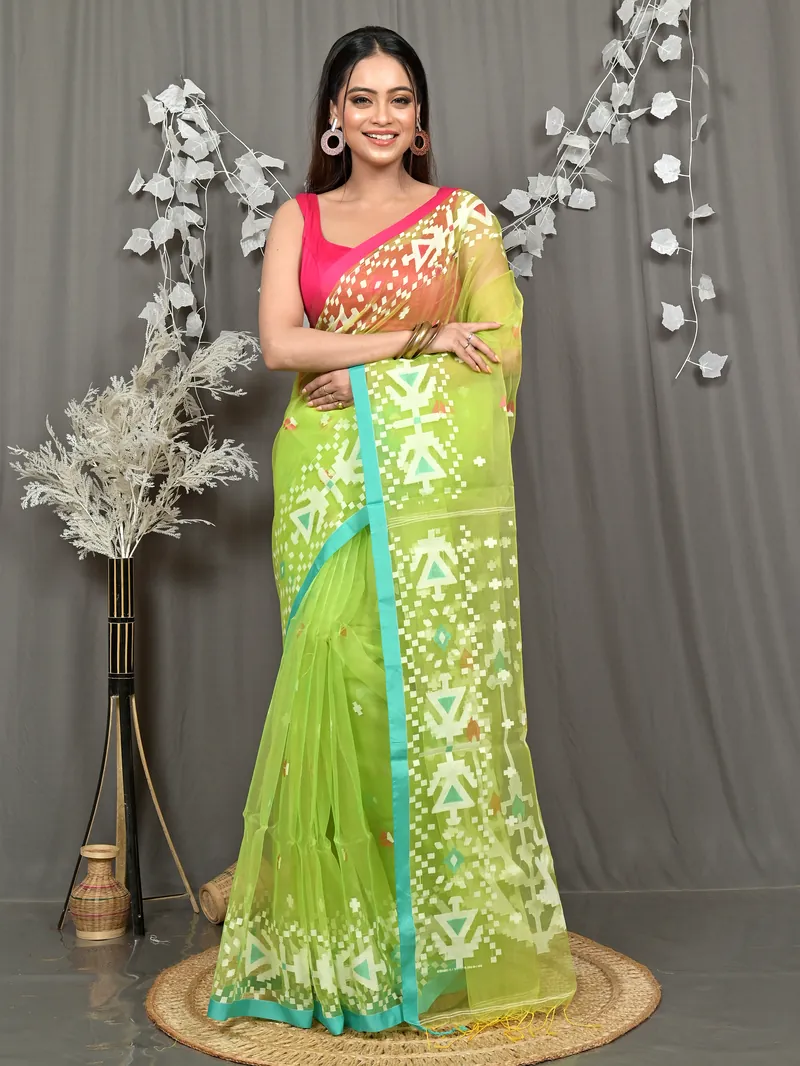 Green Cotton Nopvi Muslin saree (2271)