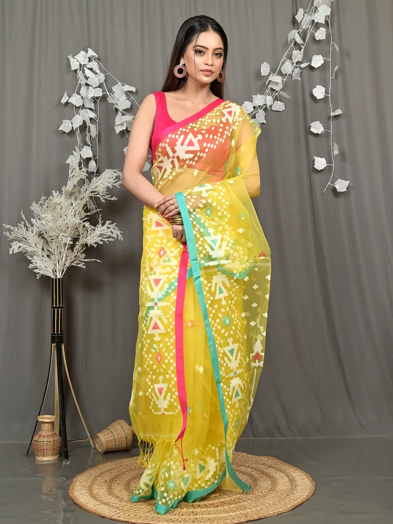 Yellow Cotton Nopvi Muslin saree (2272)