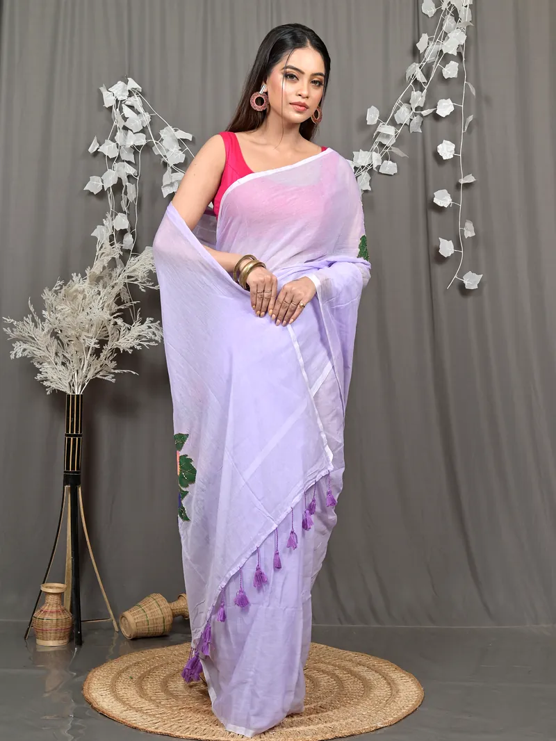 Purple Pure Cotton Norika Hand Painted Saree (2280)
